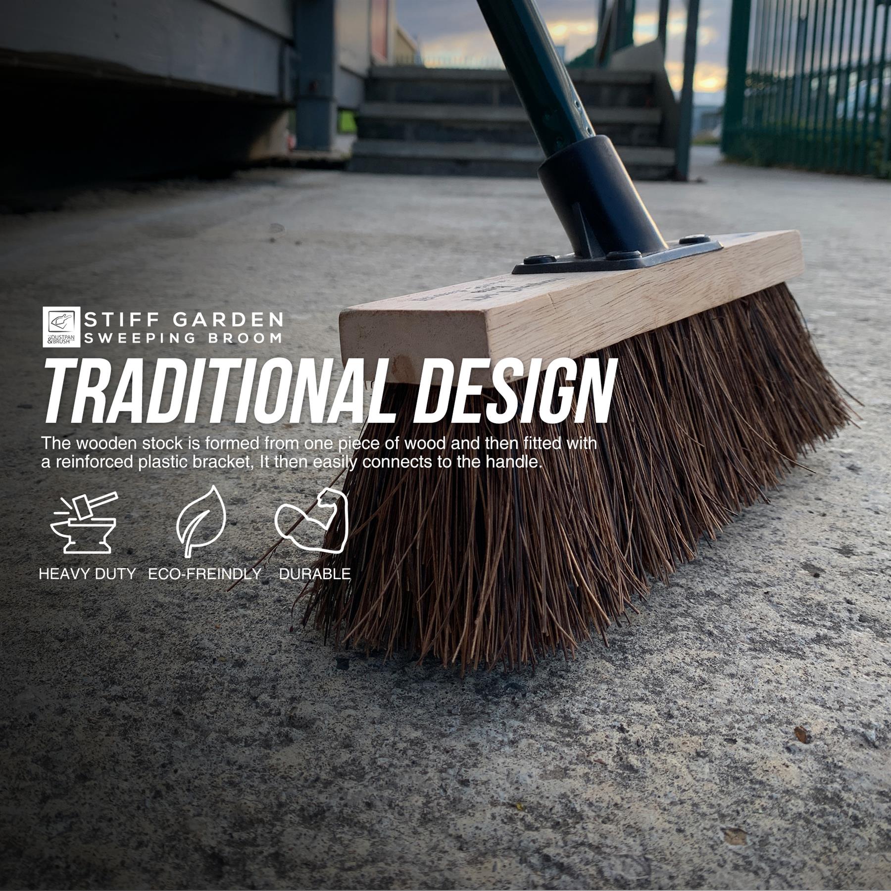 10" Stiff Bassine Broom with Metal Handle – Outdoor Yard Brush