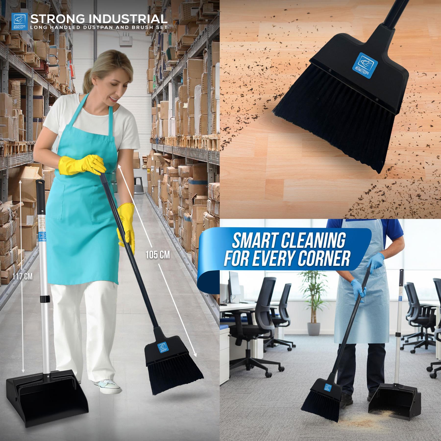Heavy Duty Long Handled Dustpan and Brush Set – Commercial Lobby Broom