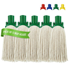 Green Cotton Mop Heads 12PY Pack of 5 | Colour Coded Cleaning