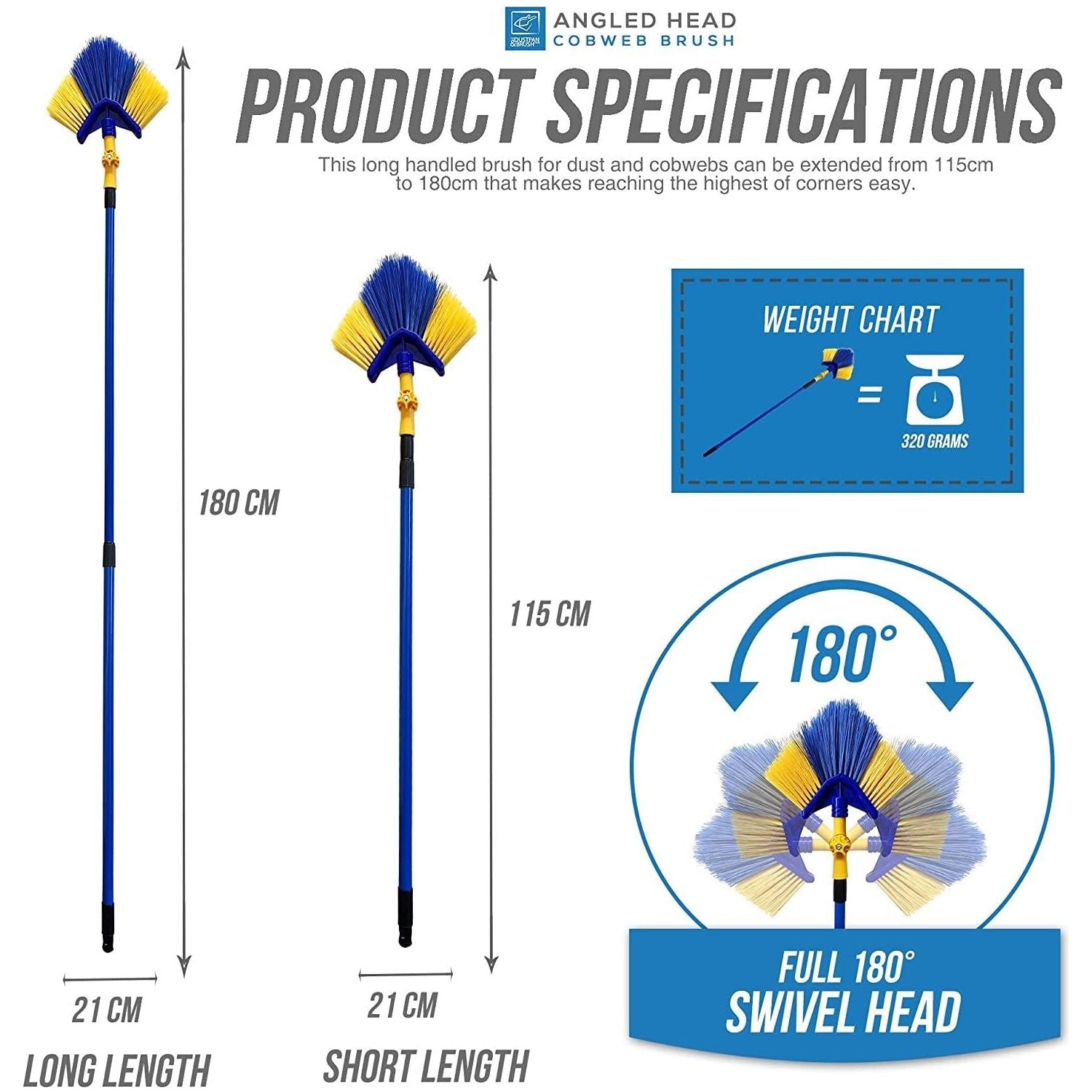 Angled Cobweb Brush with 180cm Telescopic Handle