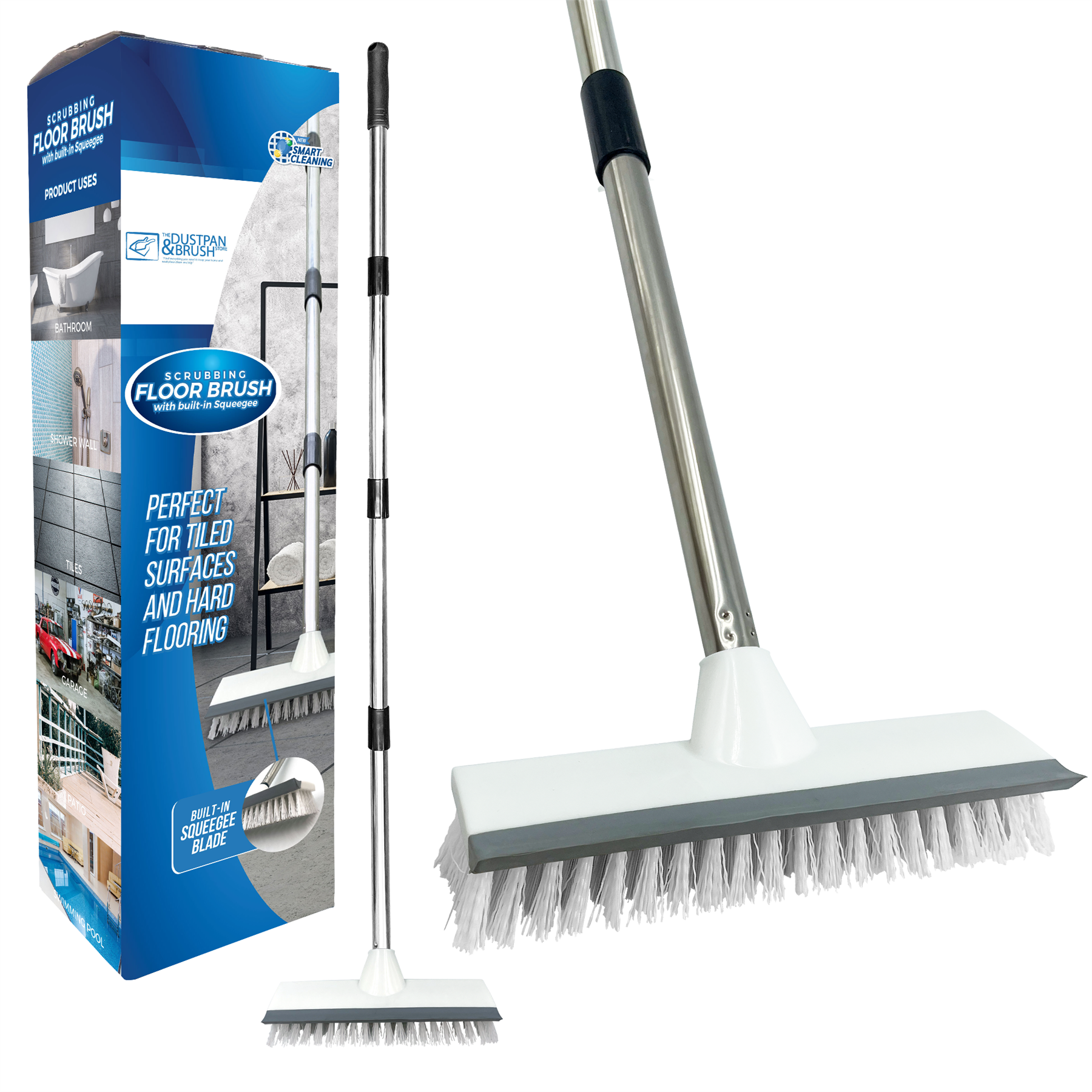 Deck Floor Scrubbing Brush with 4 Piece Handle & Squeegee