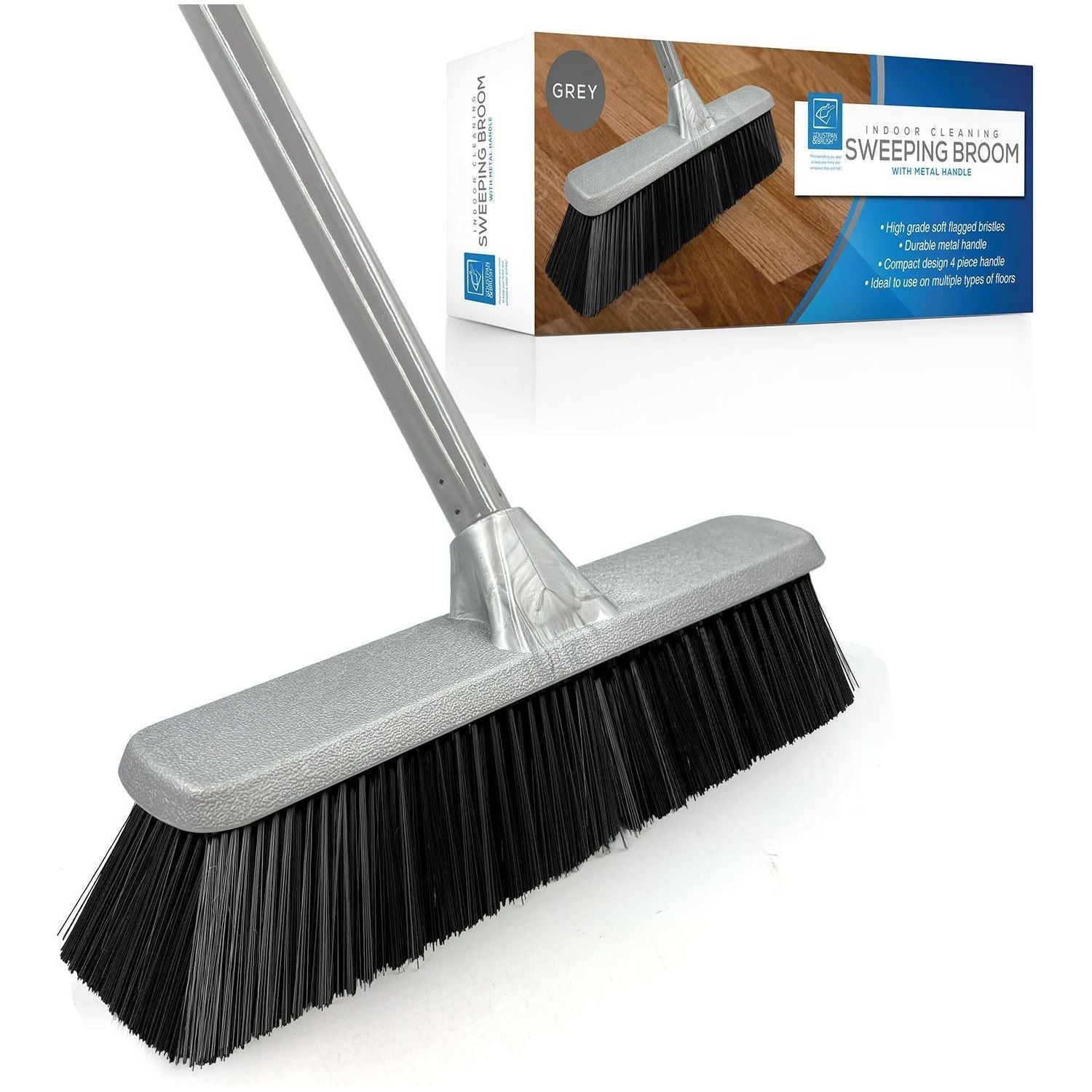Soft Indoor Broom with 4 Piece Metal Handle