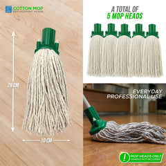 Green Cotton Mop Heads 12PY Pack of 5 | Colour Coded Cleaning