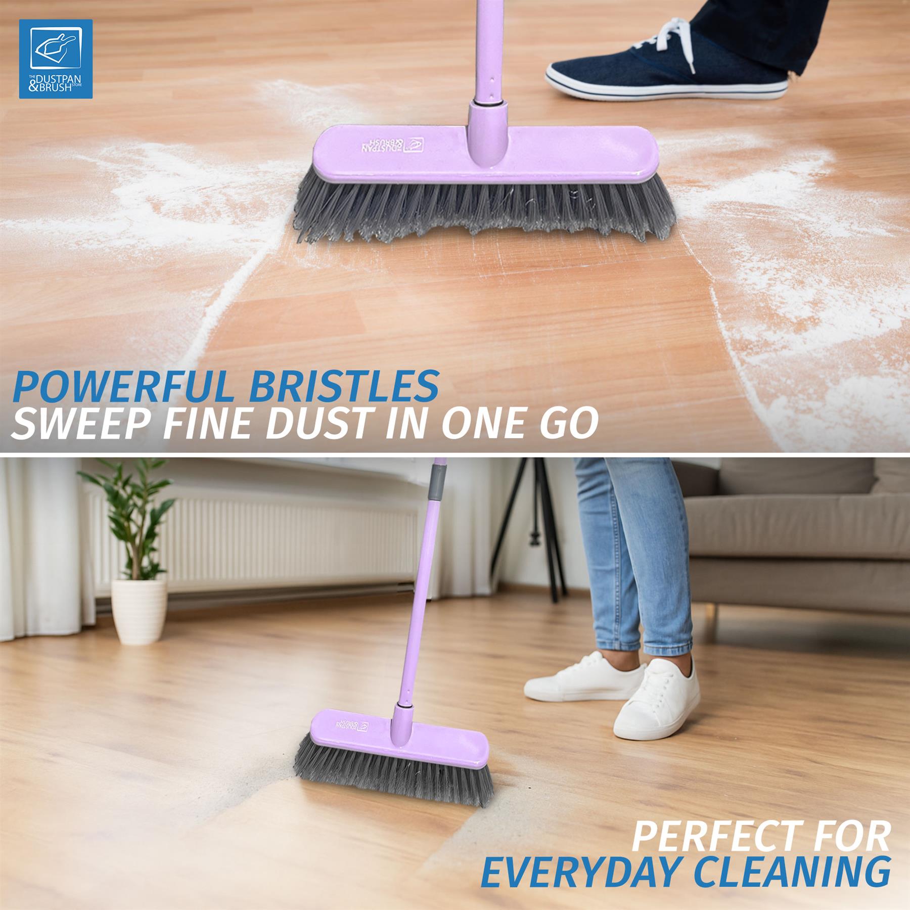 Indoor Sweeping Broom – Soft Bristle Floor Brush Duck Egg or Lilac