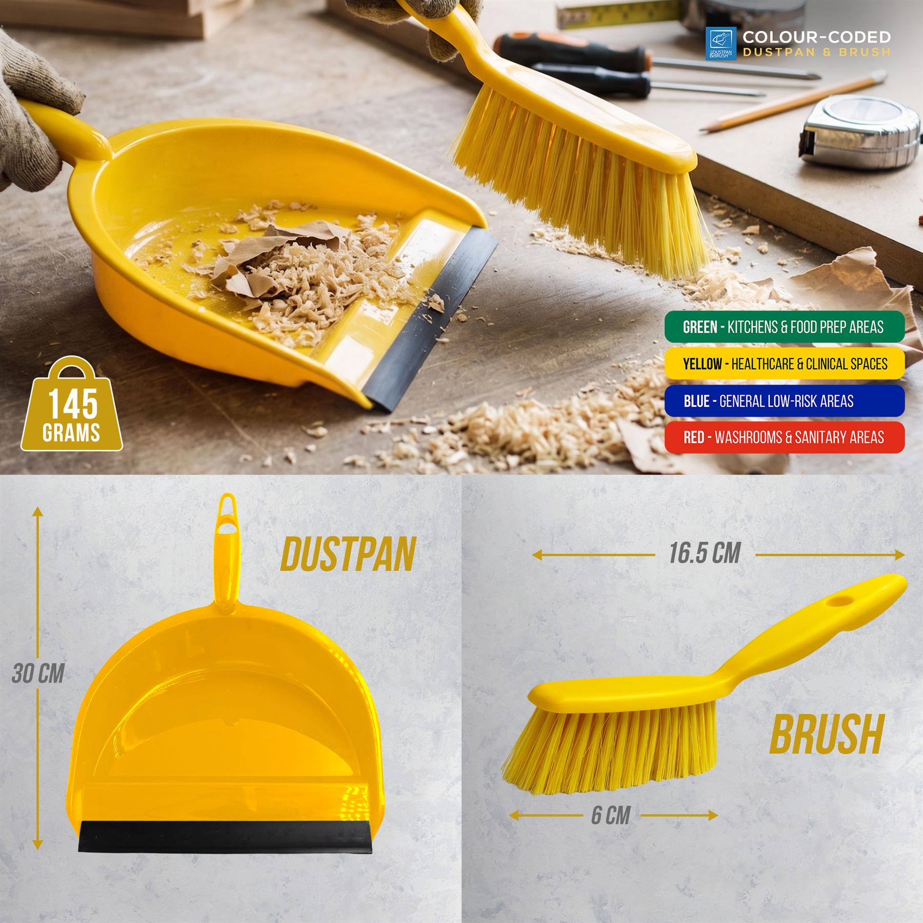 Yellow Colour Coded Dustpan and Brush Set
