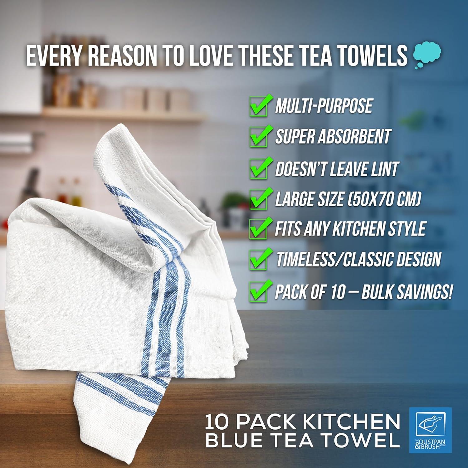 Blue & White Caterers Tea Towels Pack of 10 | Cotton Kitchen Towels
