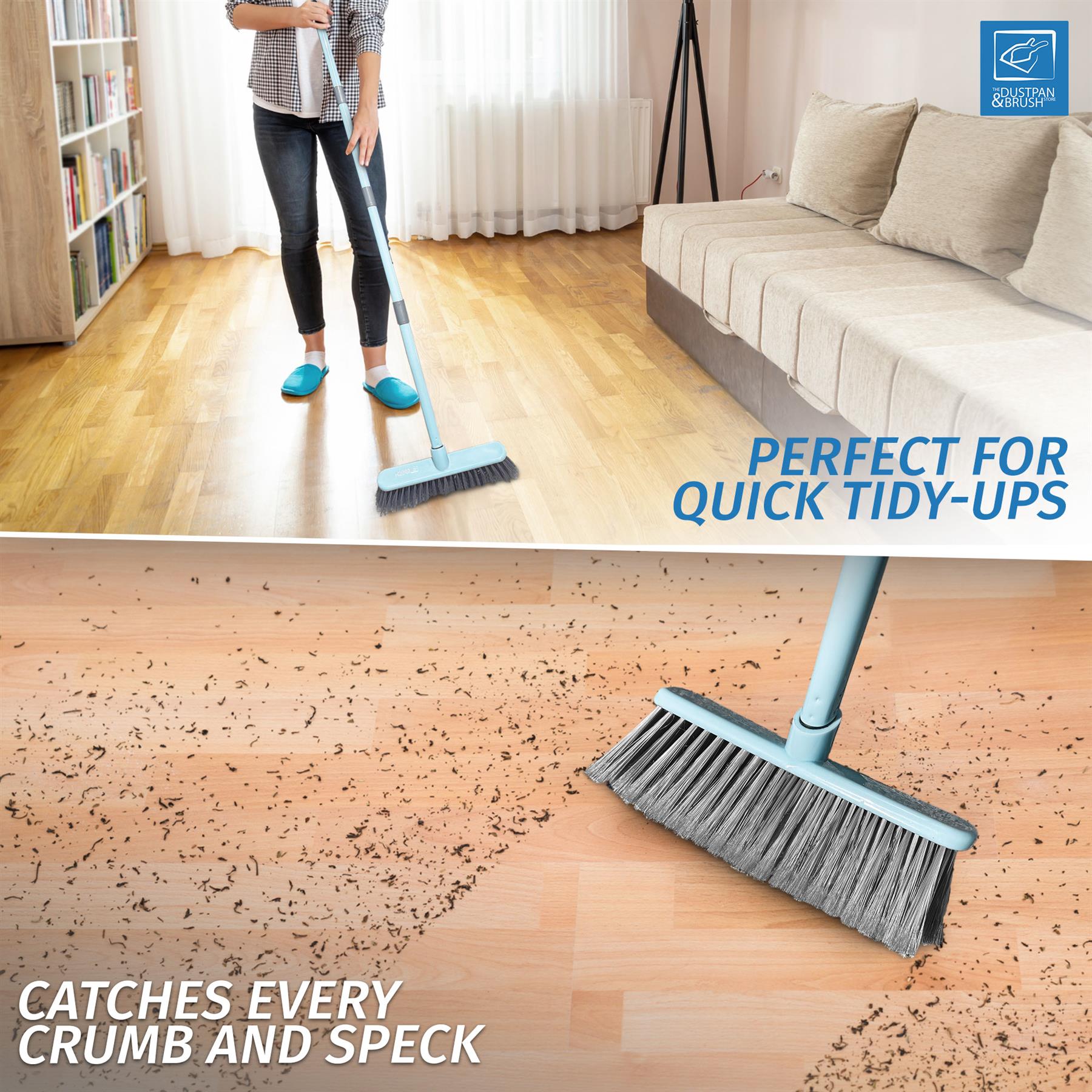 Indoor Sweeping Broom – Soft Bristle Floor Brush Duck Egg or Lilac