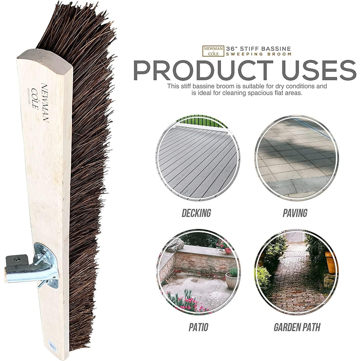 36" Newman and Cole Large Stiff Natural Bassine Broom Head with Hole