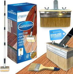 Decking Brush Paint & Stain Kit with Metal Handle | Long Handle Decking Applicator