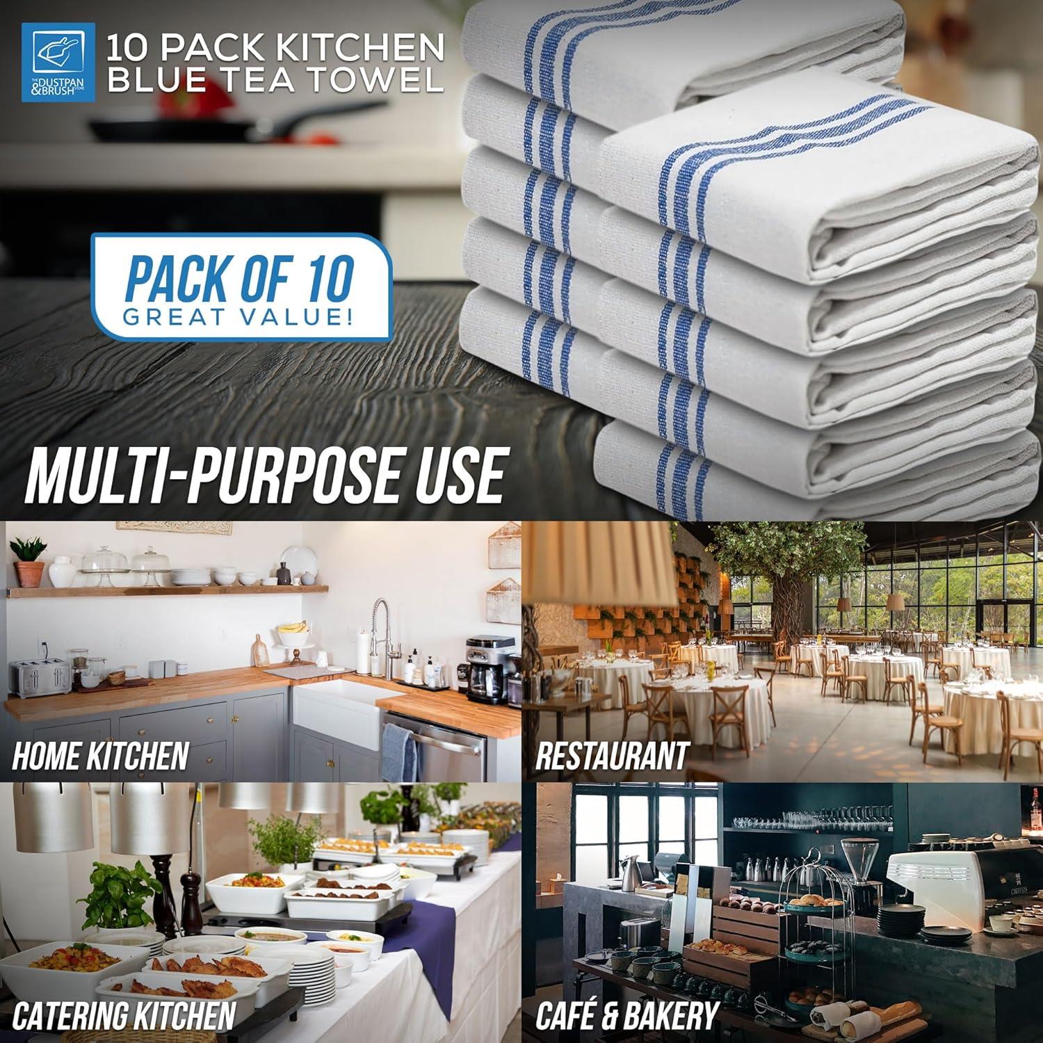 Blue & White Caterers Tea Towels Pack of 10 | Cotton Kitchen Towels