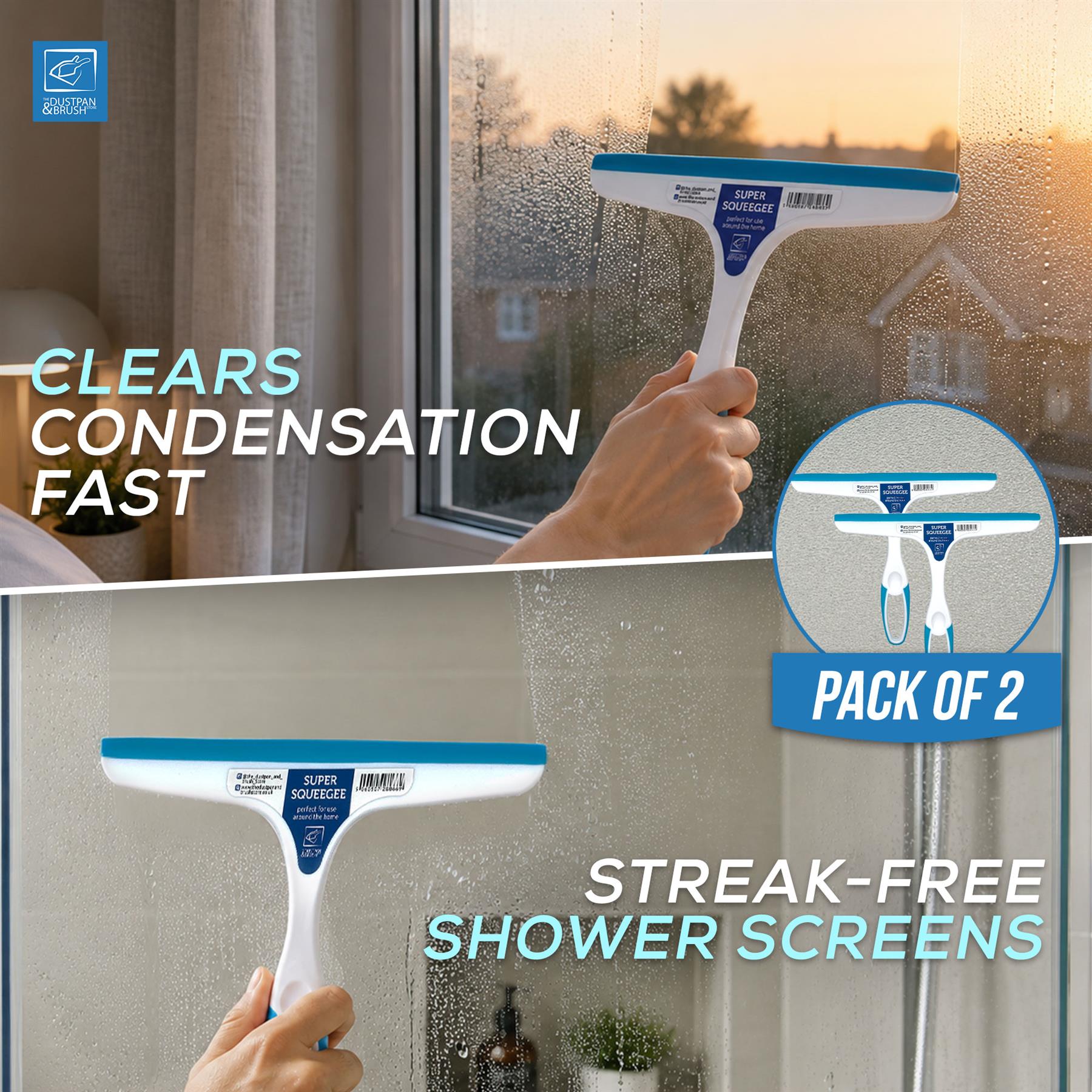 Window & Shower Squeegee Pack of 2 – Blue & White