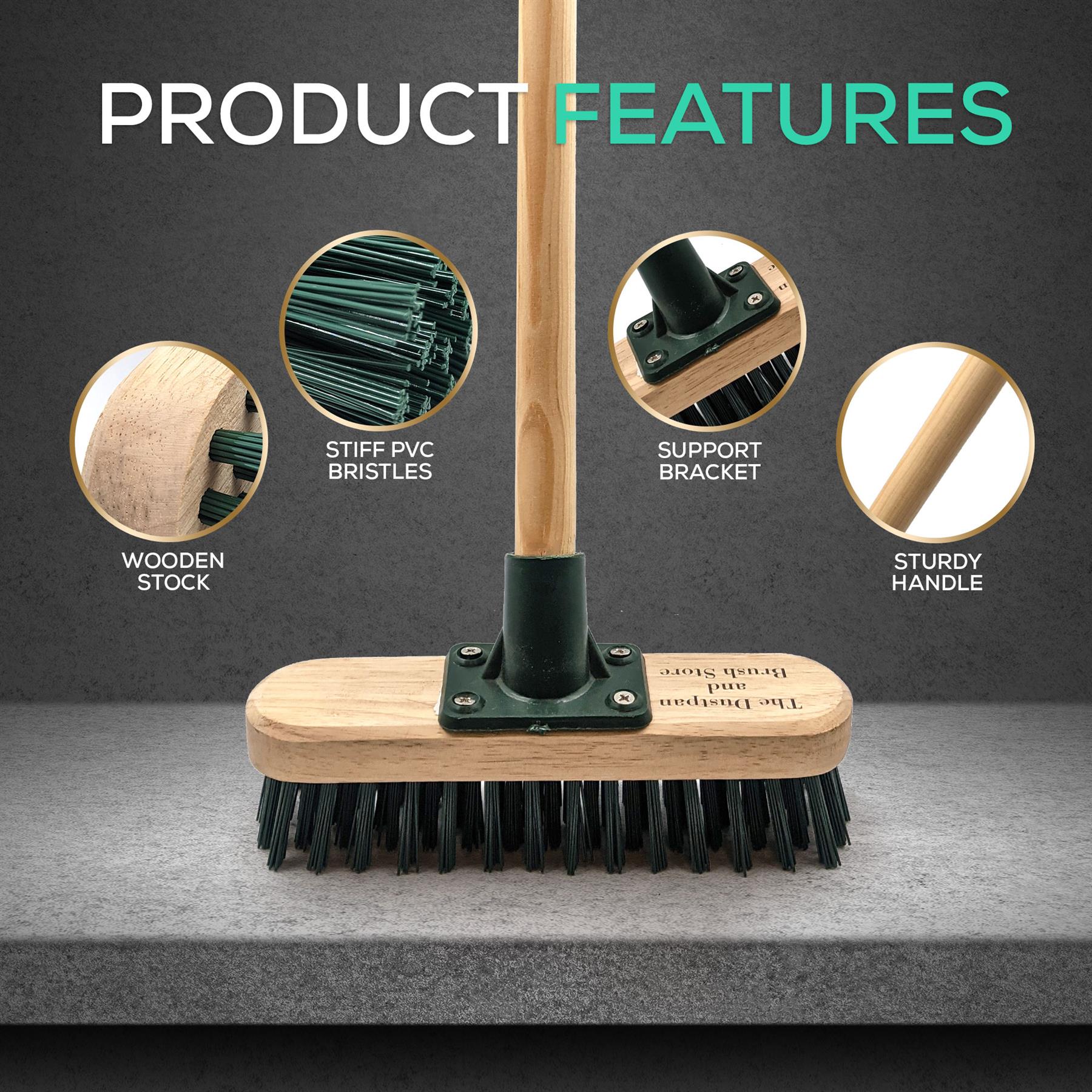9" Stiff PVC Deck Scrub Floor Scrubbing Brush and 4ft Wooden Handle