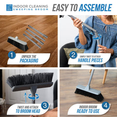 Soft Indoor Broom with 4 Piece Metal Handle