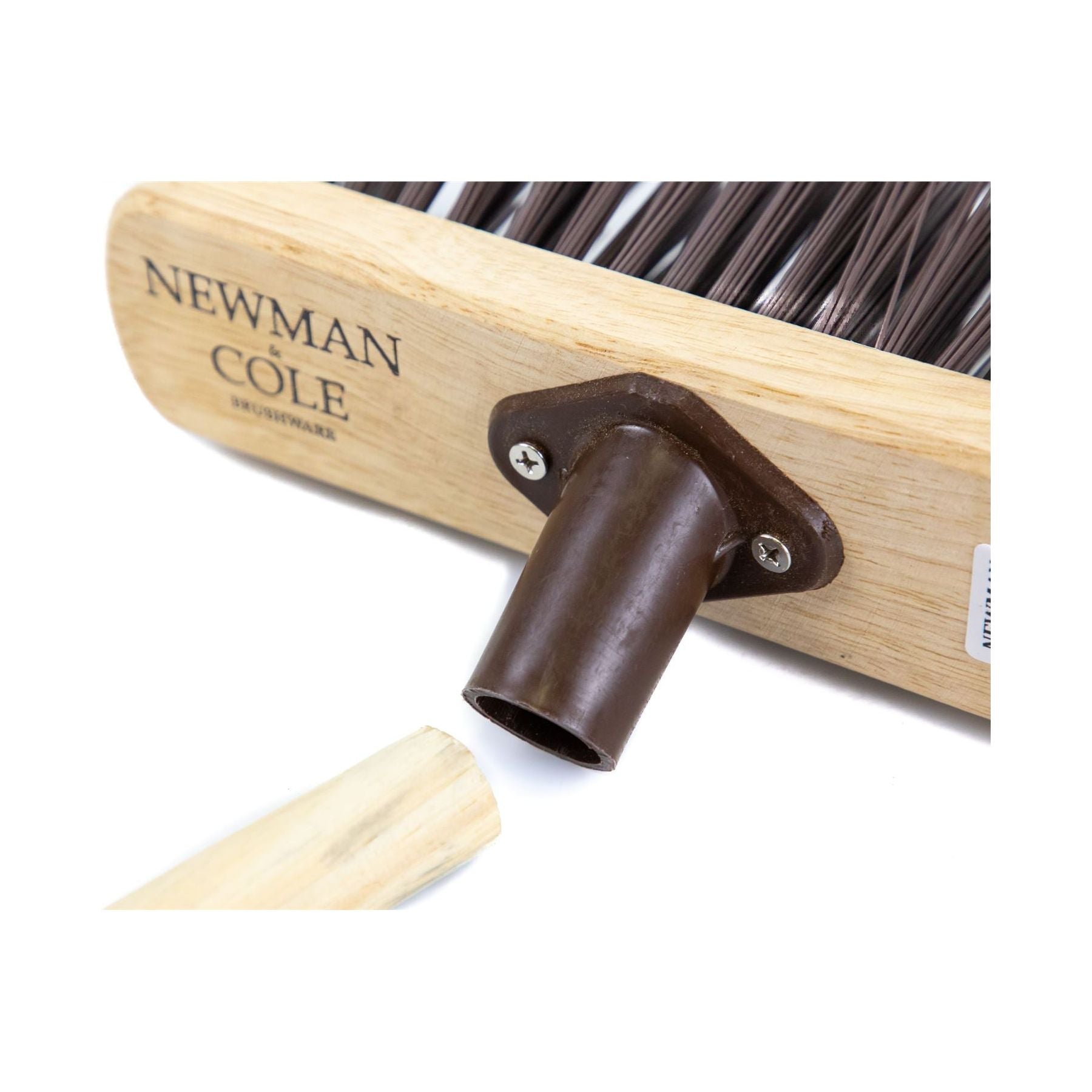 10" Newman & Cole Stiff PVC Broom with Wooden Handle - Outdoor Sweeper