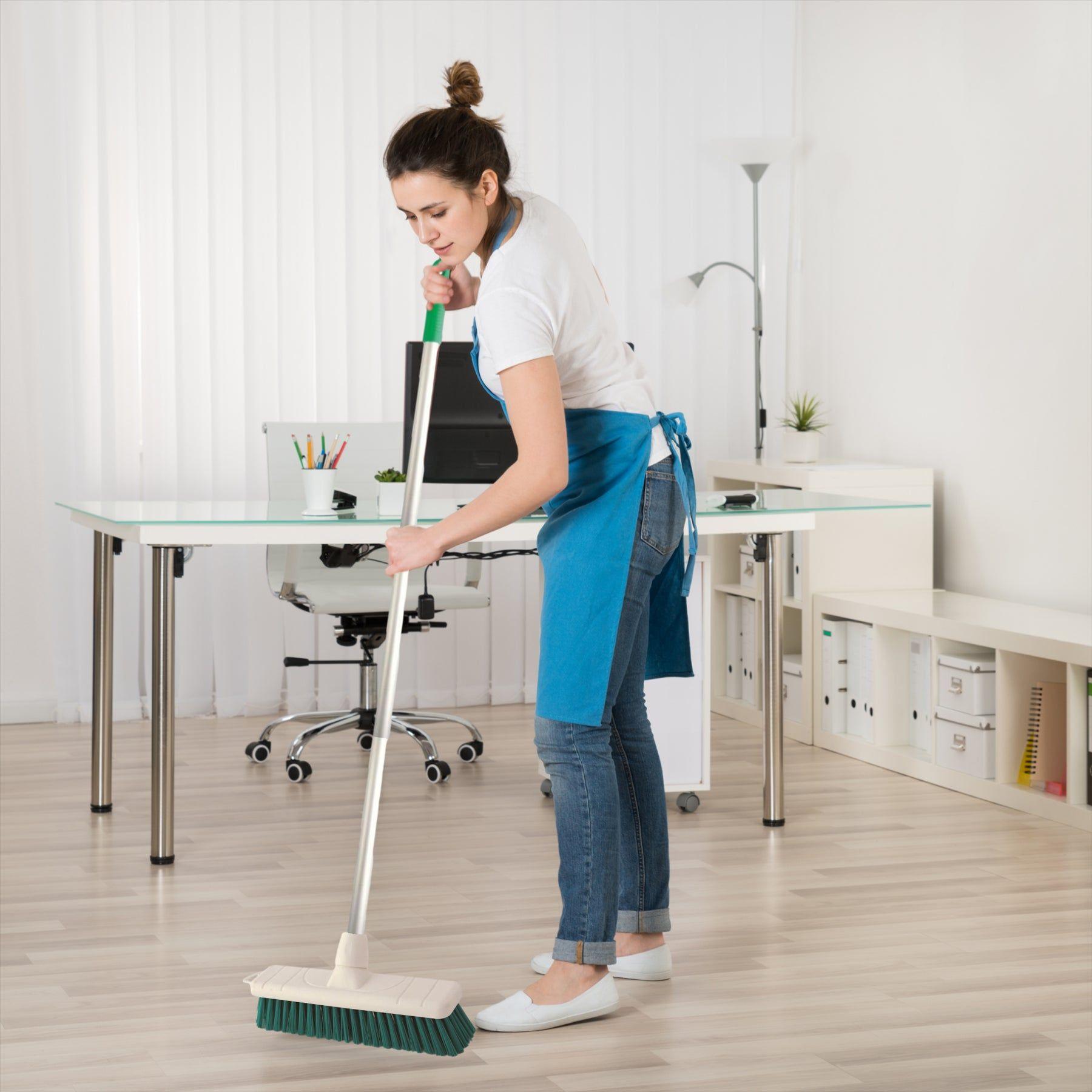 Green Colour Coded 12" Soft Broom & Handle