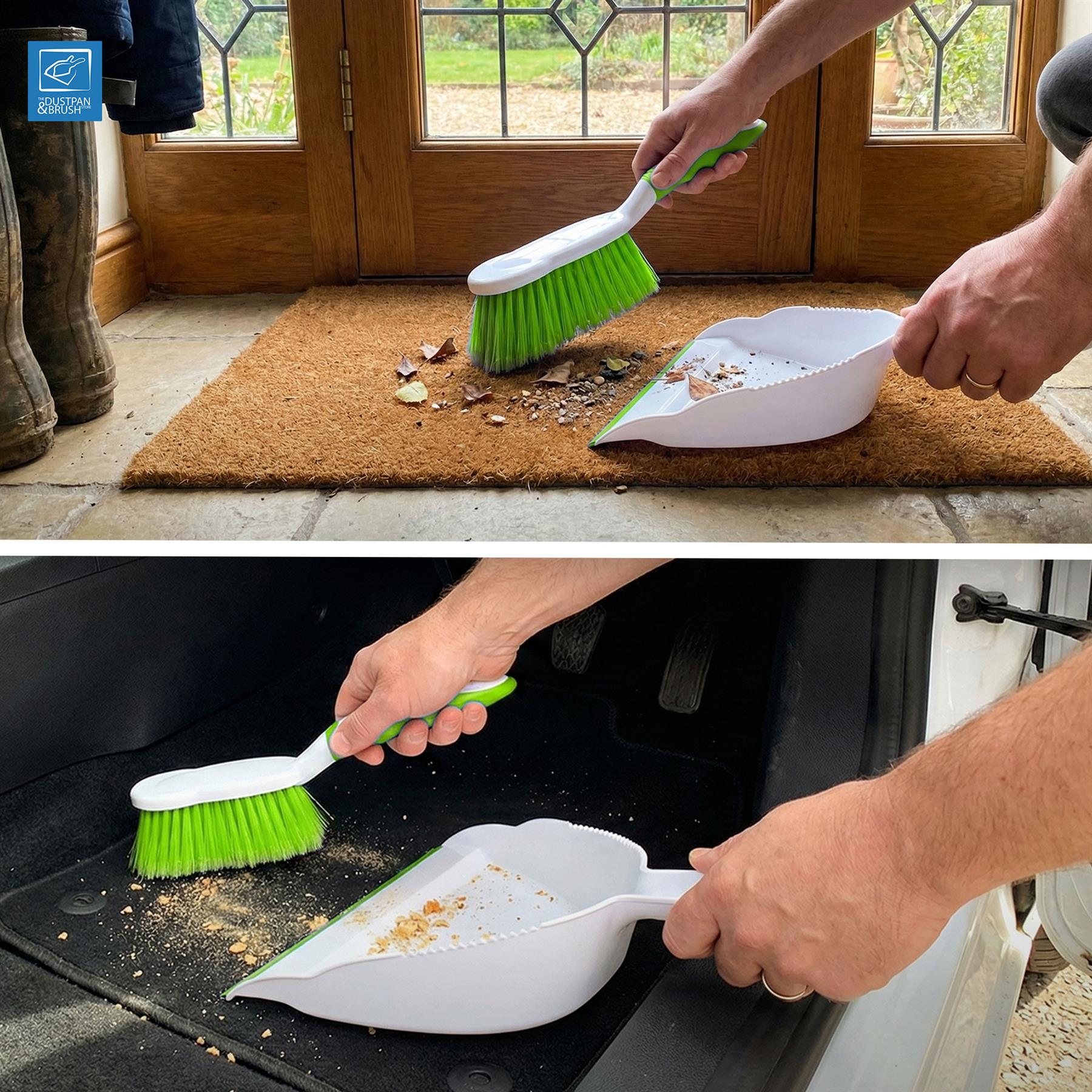 Deluxe Dustpan and Brush Set Green | Soft Grip Hand Brush