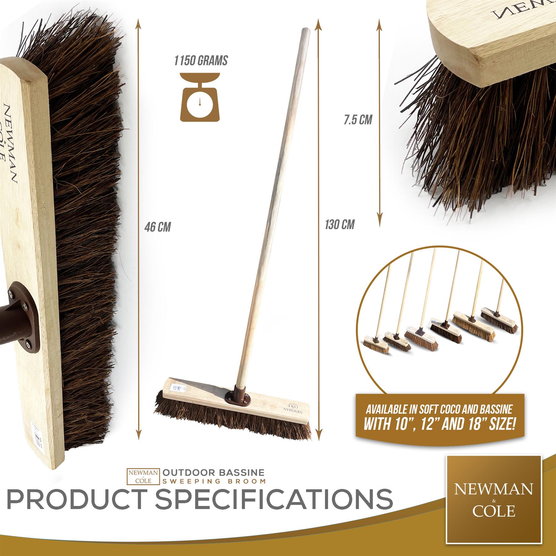 18" Newman & Cole Bassine Broom with Handle | Heavy Duty Outdoor Brush