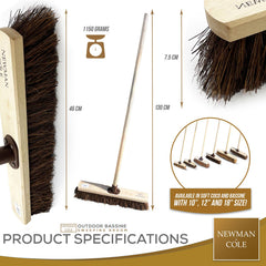 18" Newman & Cole Bassine Broom with Handle | Heavy Duty Outdoor Brush