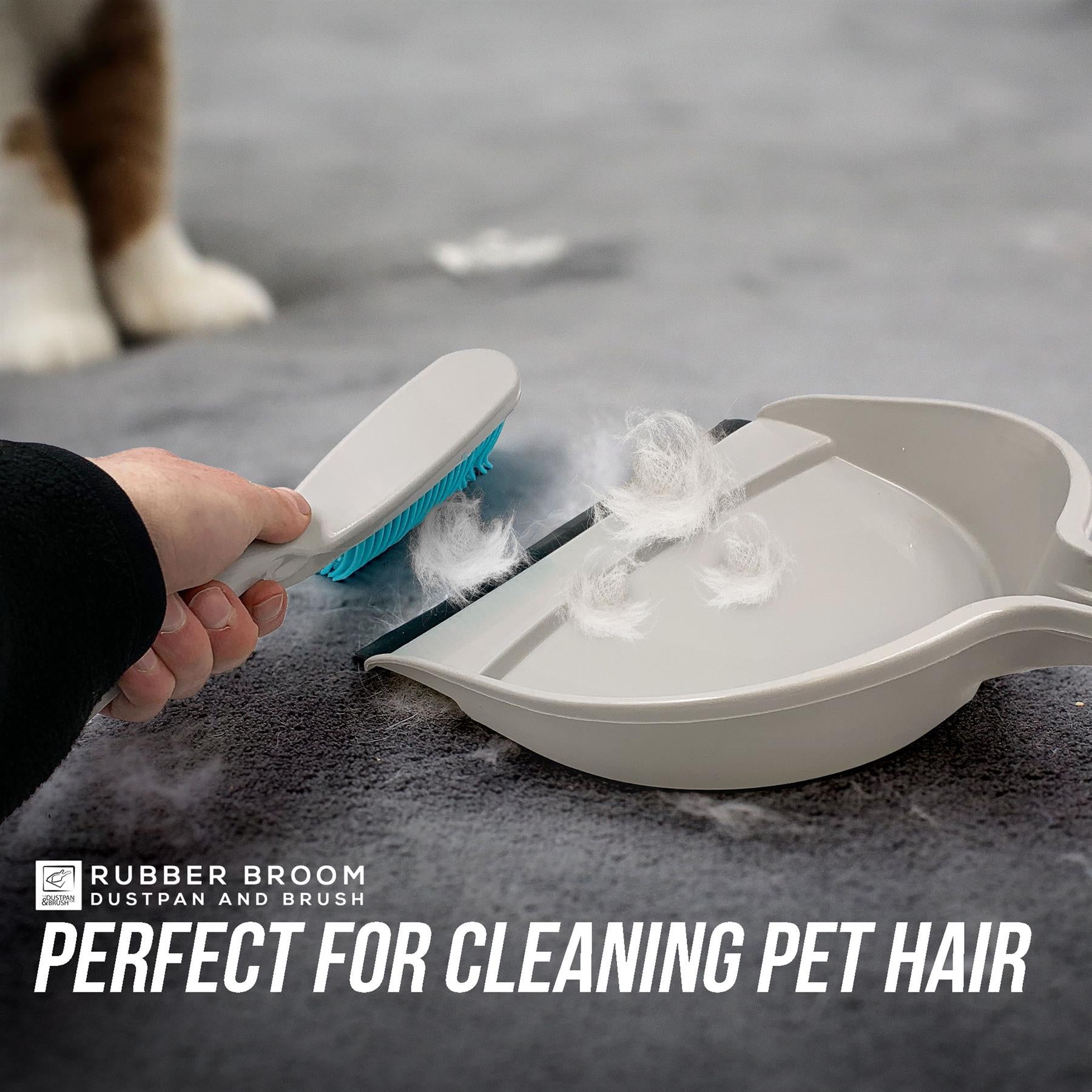 Rubber Broom, Hand Brush & Dustpan Set for Pet Hair