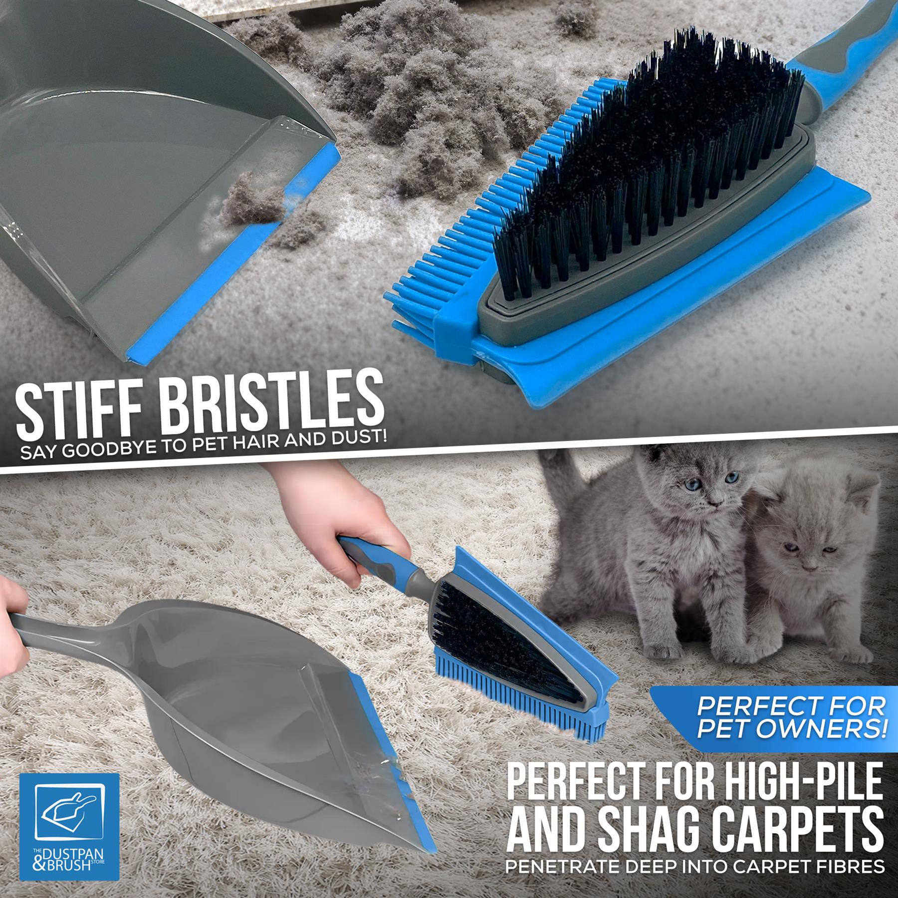 4 in 1 Rubber Dustpan and Brush Set for Pet Hair