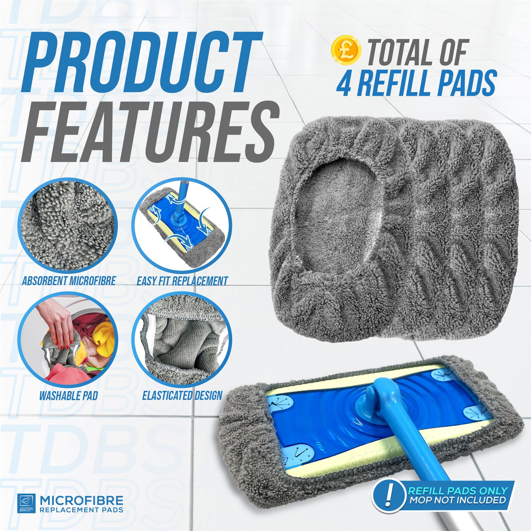 Static Mop Refill Pads Pack of 4 Microfibre Cloths