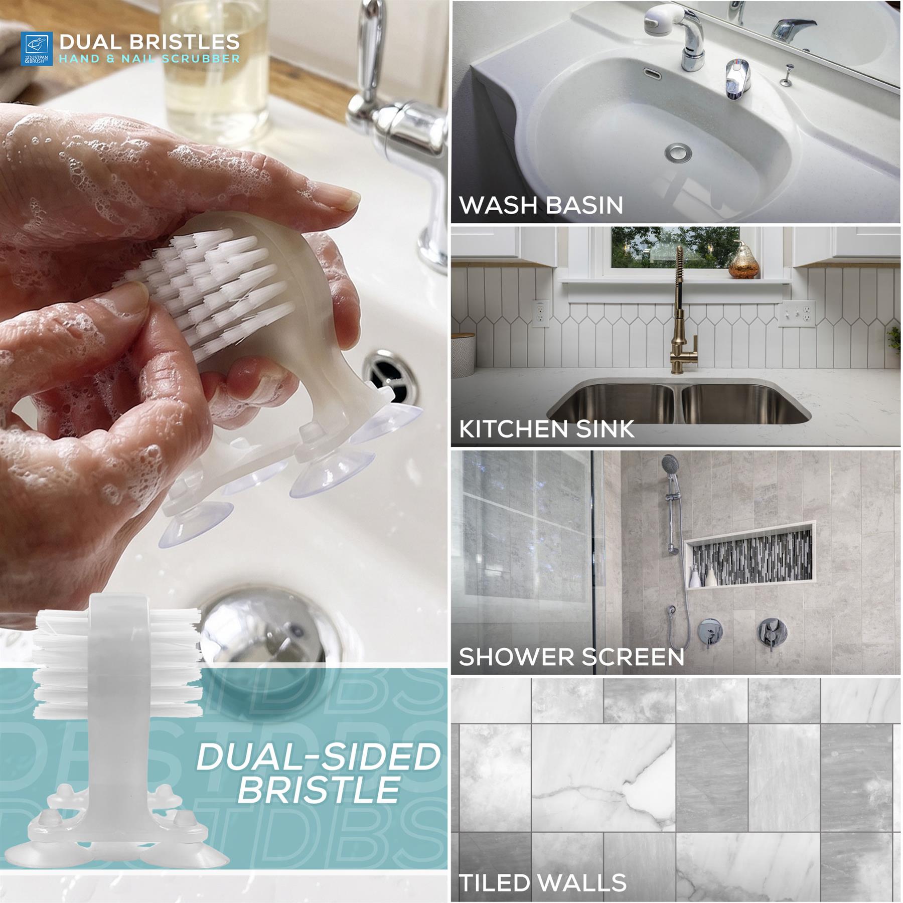 Dual Suction Cup Nail Brush | Hands-Free Stick On Nail Cleaner
