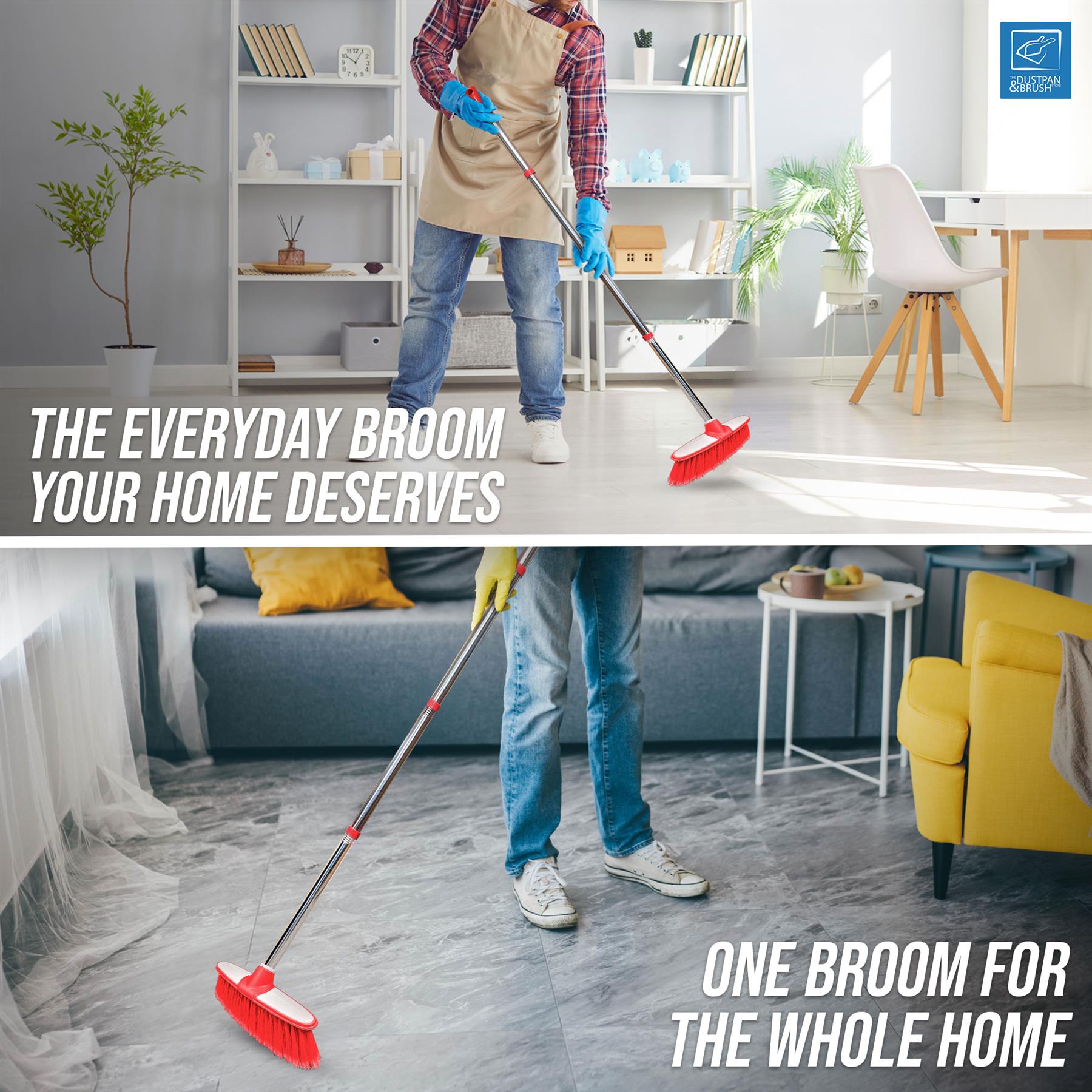 Red & White Indoor Broom with 4 Piece Stainless Steel Handle
