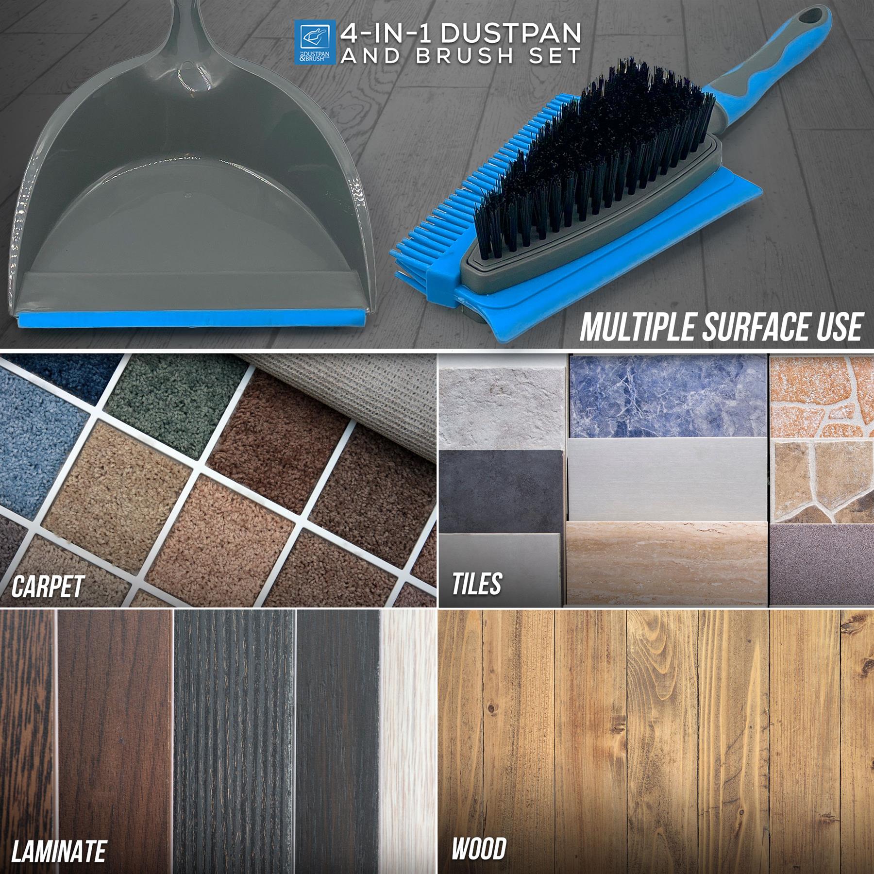 4 in 1 Rubber Dustpan and Brush Set for Pet Hair