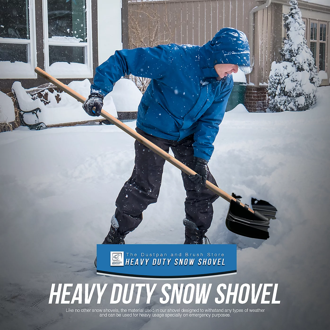 Plastic Snow Scoop Shovel with Wooden Handle – 44cm Snow Shovel