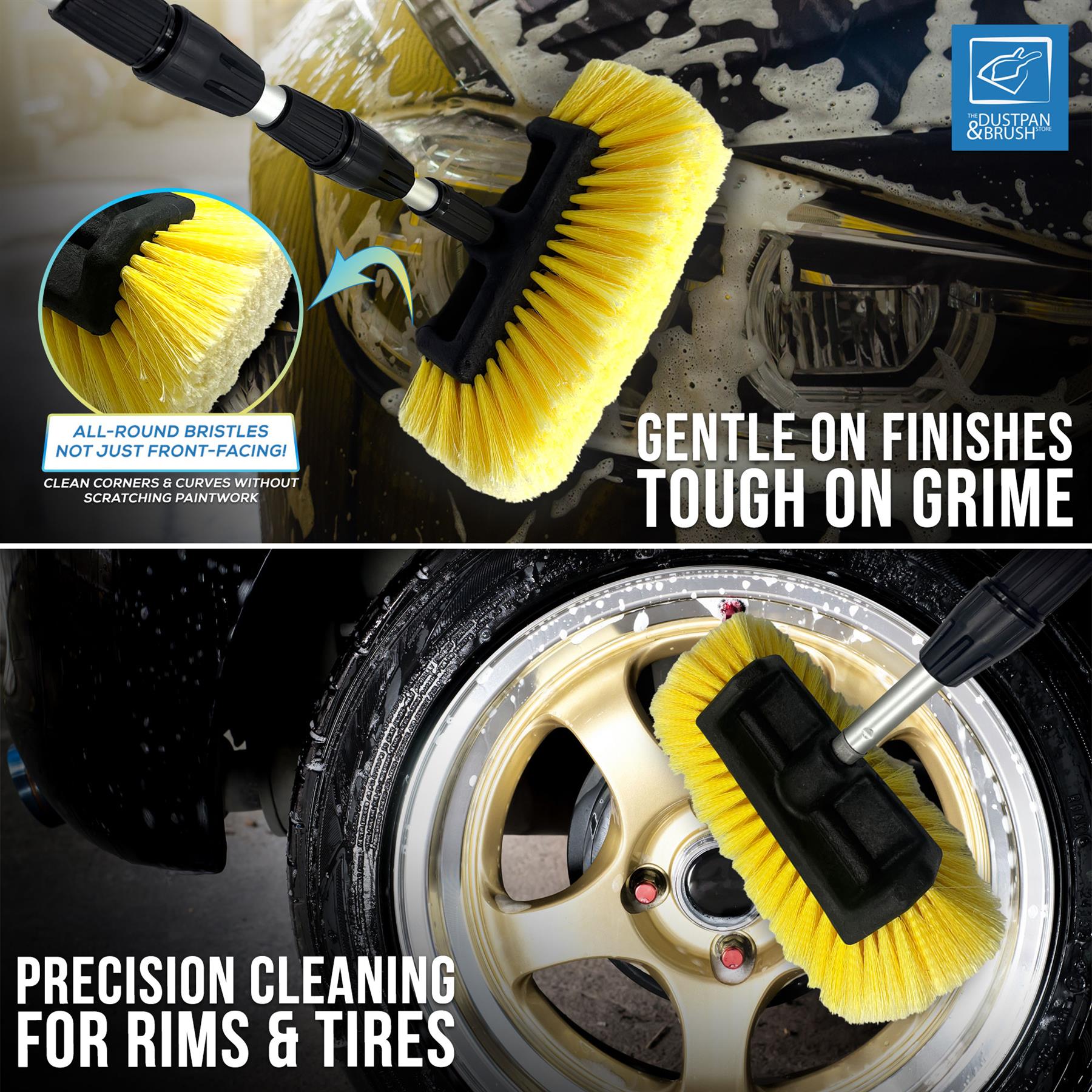 Water Flow Car Wash Brush | Telescopic 3 Section Wash Brush