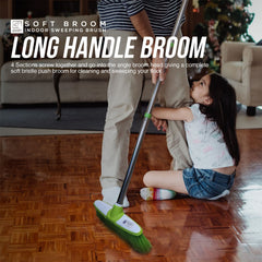 Green & White Soft Indoor Broom with 4 Piece Steel Handle