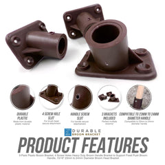 15/16" Plastic Broom Brackets 4 Hole | Pack of 3