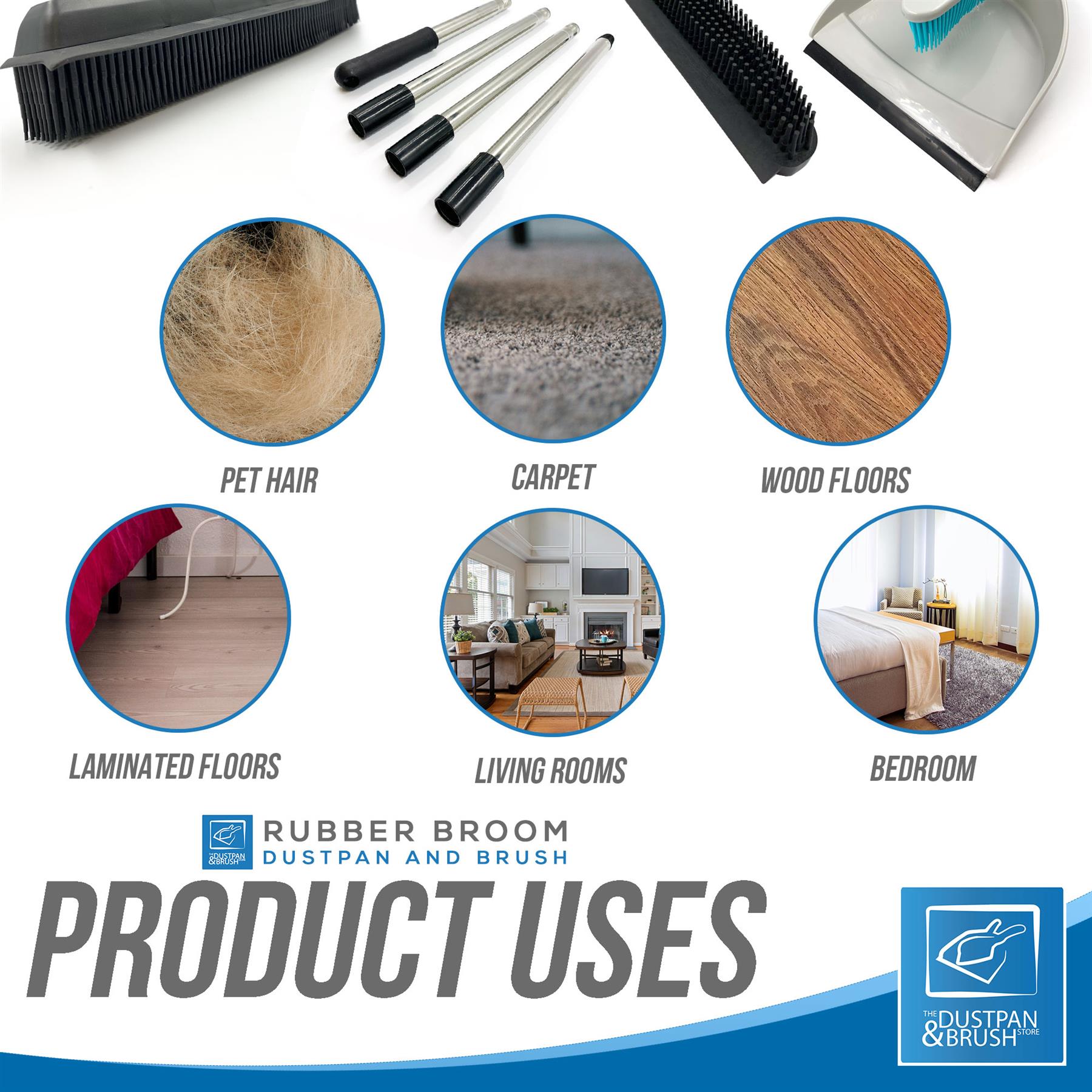 Rubber Broom, Hand Brush & Dustpan Set for Pet Hair