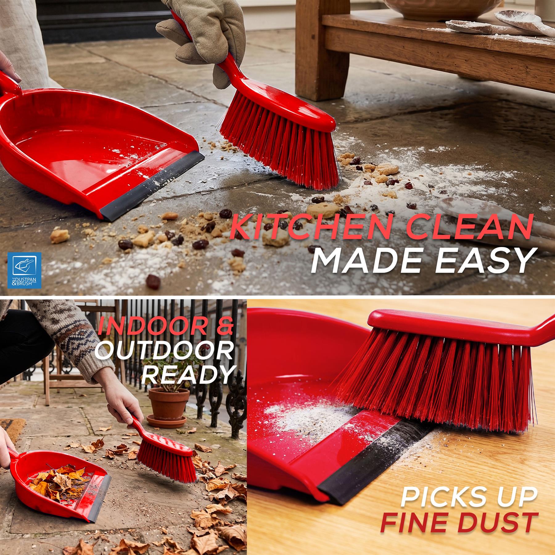 Red Colour Coded Dustpan and Brush Set