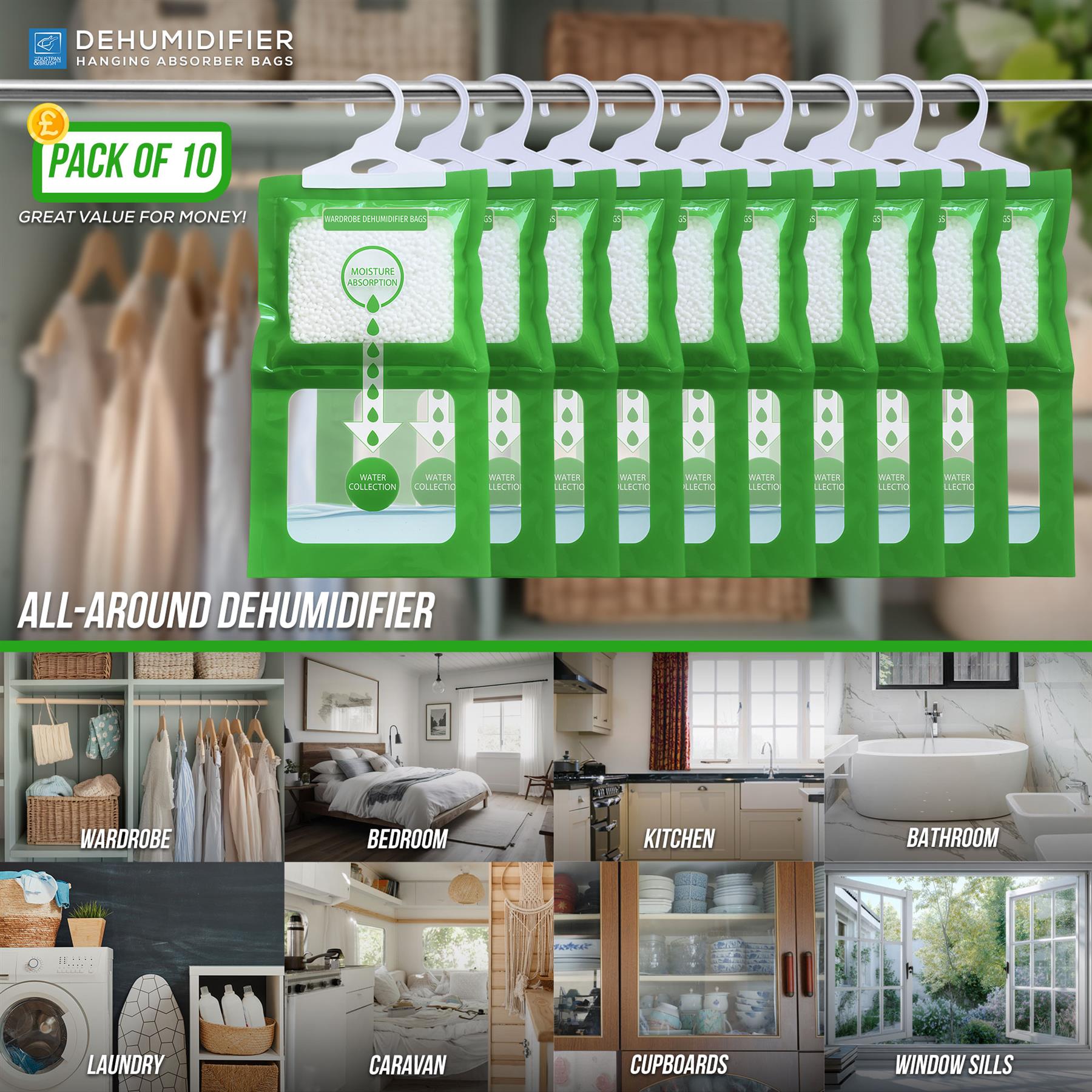 Wardrobe Moisture Trap - Pack of 10 | Hanging Dehumidifiers