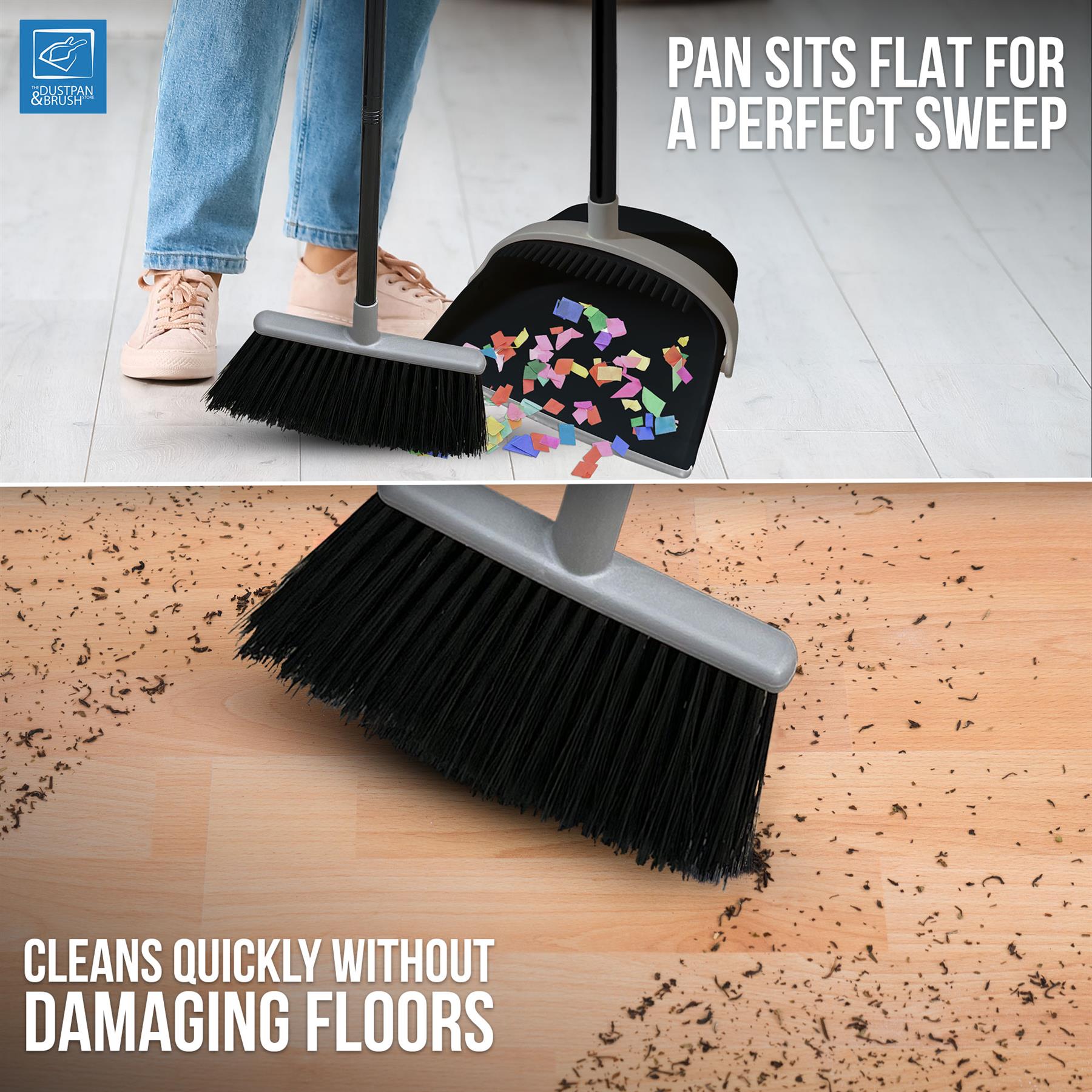 Long Handled Dustpan and Brush Set | No Bend Floor Sweeper