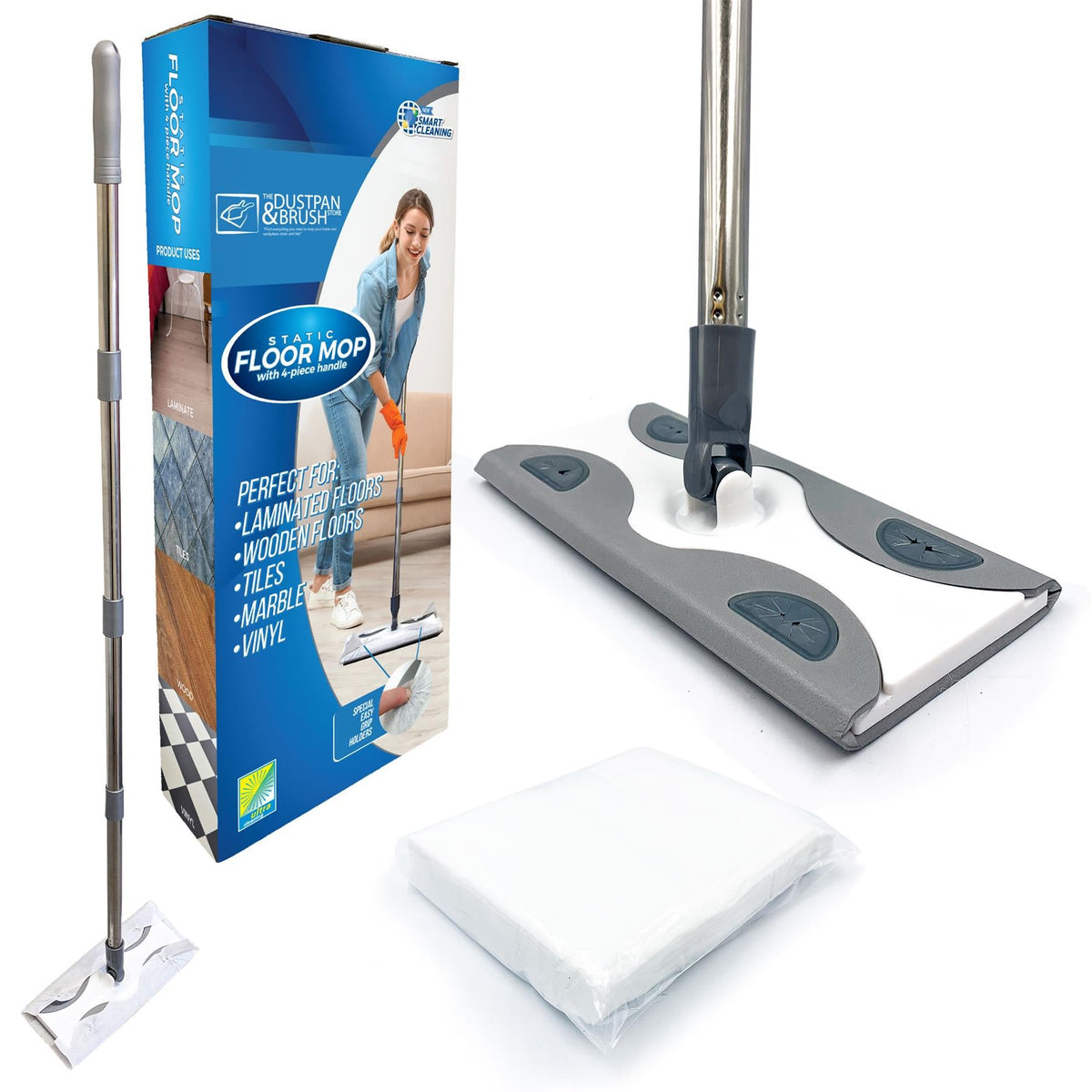 Static Floor Cleaning Mop with 10 Dry Wipes & Swivel Head