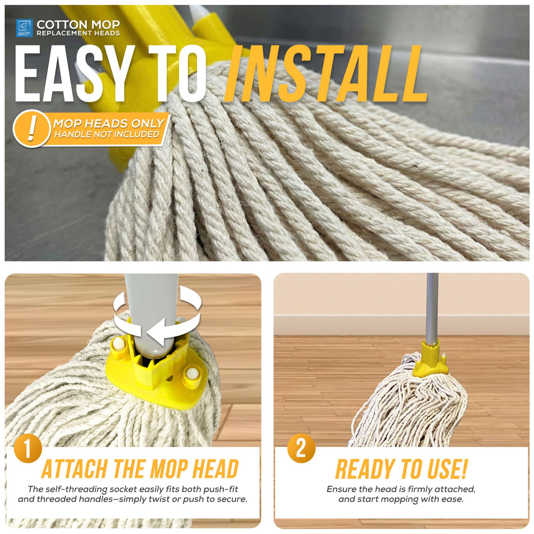 Yellow Colour Coded Cotton Mop Heads 12PY Pack of 5