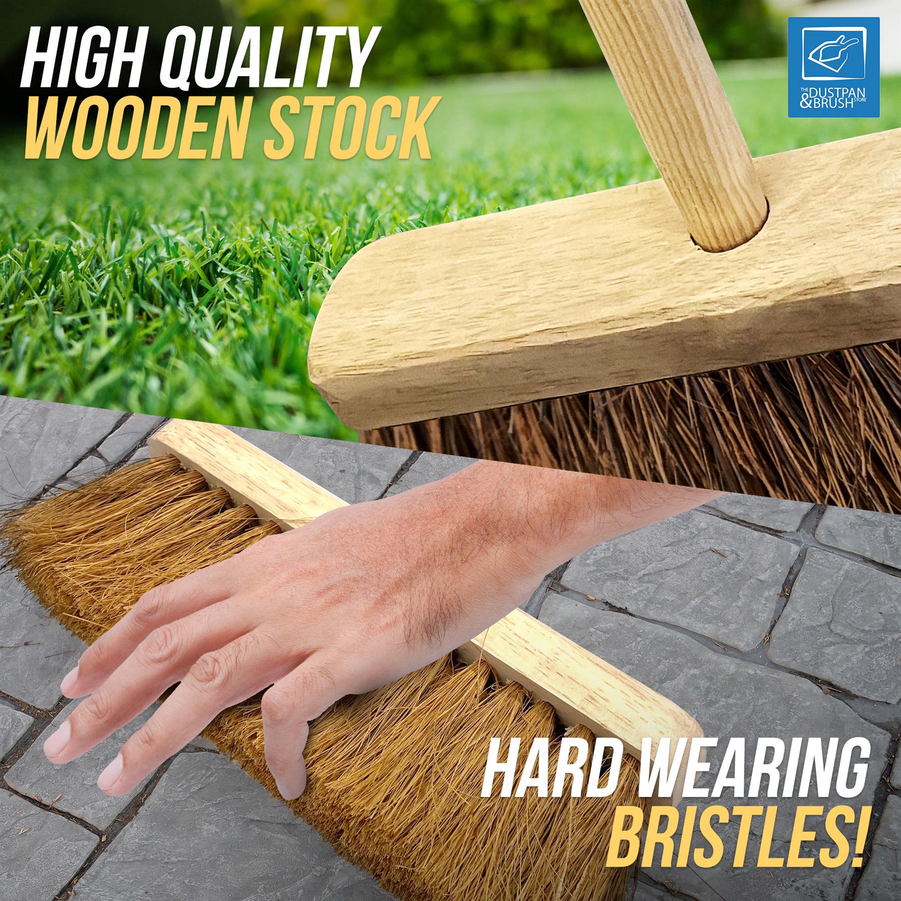 Twin Pack 10" Wooden Garden Brooms – Soft Coco & Stiff Bassine