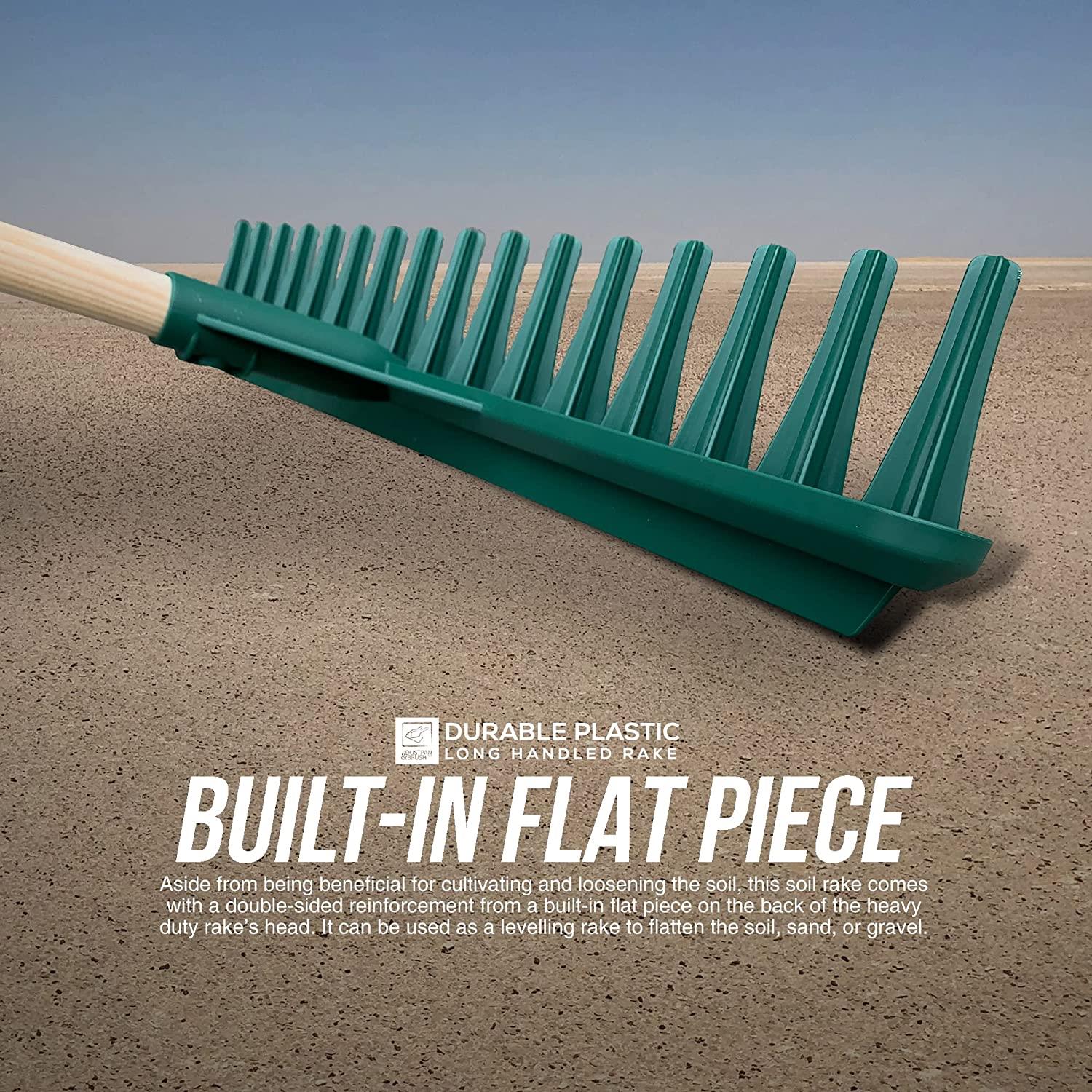 Big Plastic Rake Head with Wooden Handle – 70cm Garden Rake