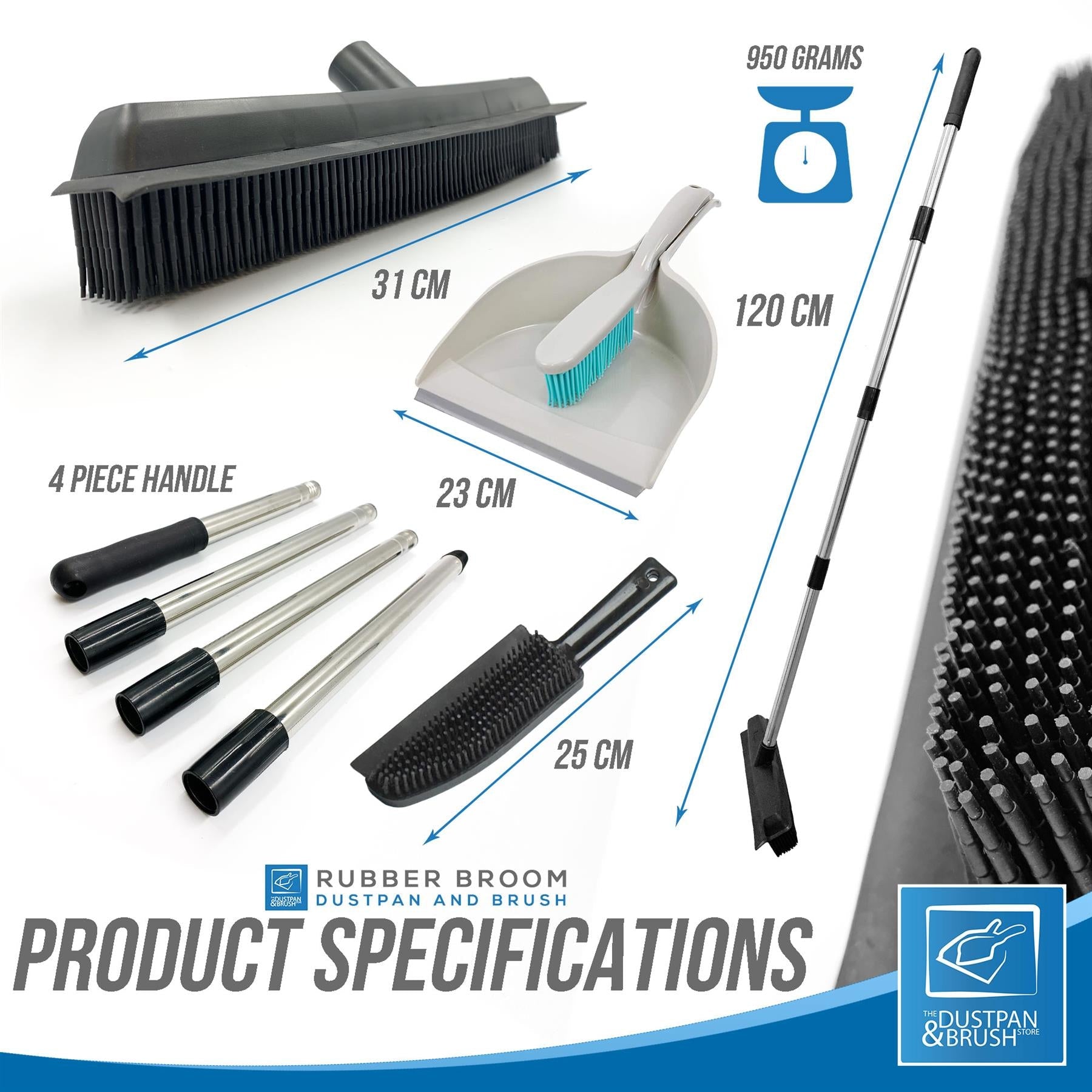 Rubber Broom, Hand Brush & Dustpan Set for Pet Hair