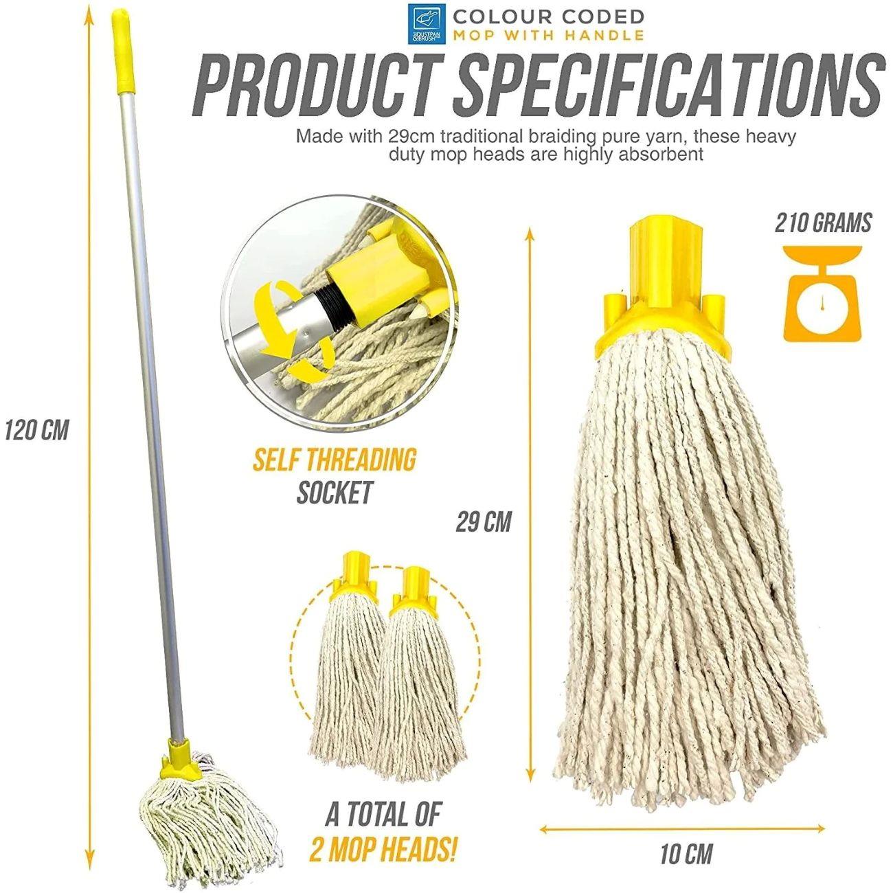 Colour Coded Aluminium Handle Mop Set with 2 Cotton Mop Heads