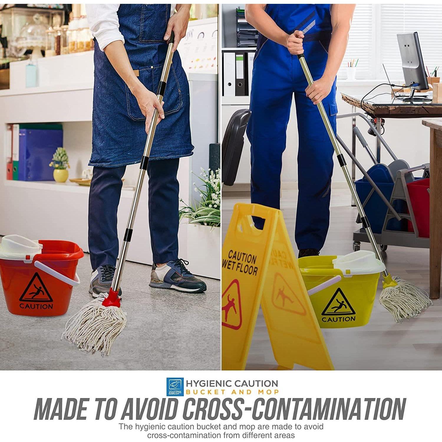 Yellow & White Caution Mop Bucket and Mop Set | 12L