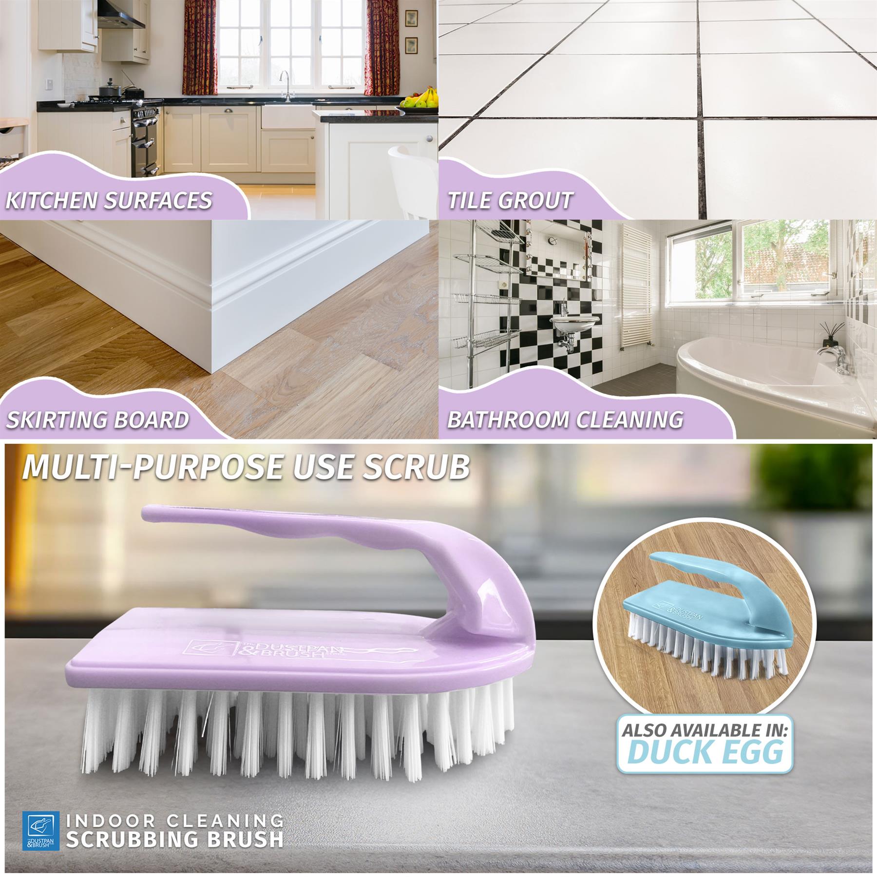 Lilac Iron Scrubbing Brush with Stiff Bristles