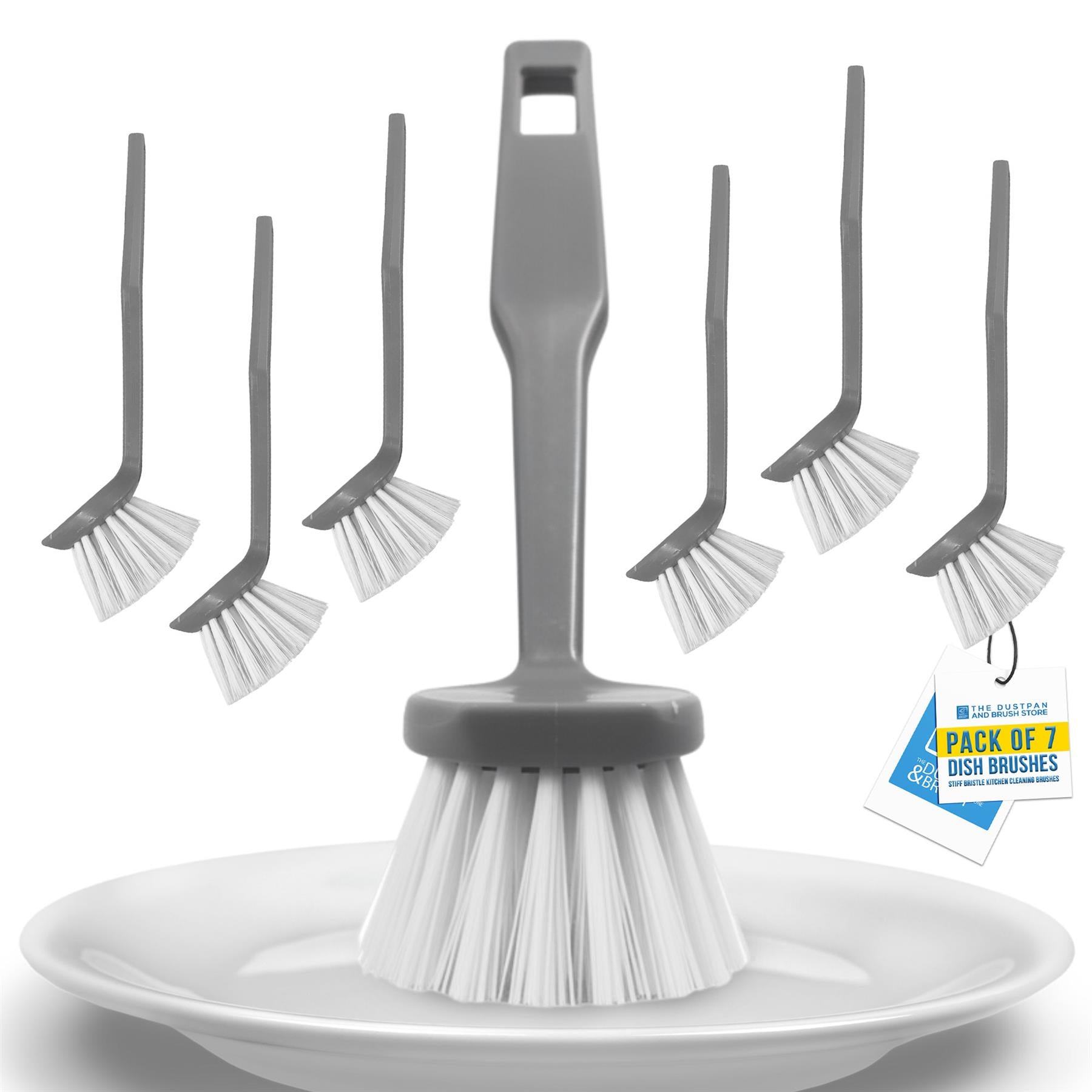 Round Dish Brushes Pack of 7 | Washing Up Brushes with Scraper