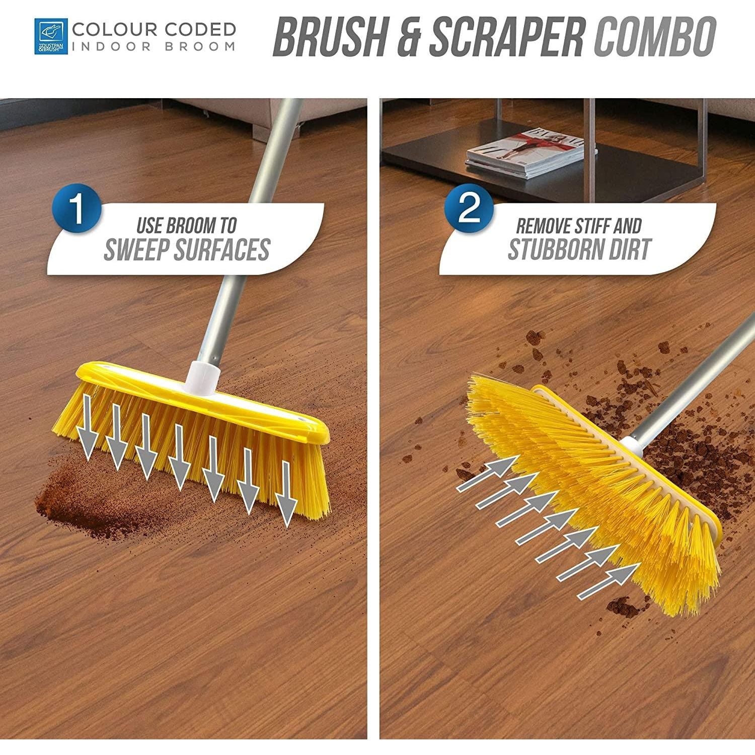 Yellow Colour Coded Broom Head & Handle with Scraper