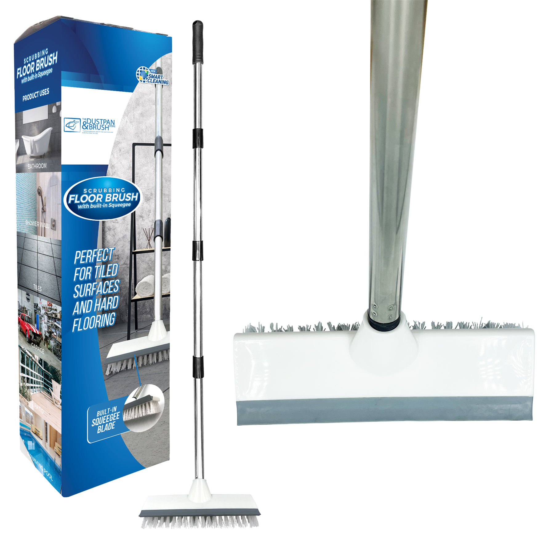 Deck Floor Scrubbing Brush with 4 Piece Handle & Squeegee
