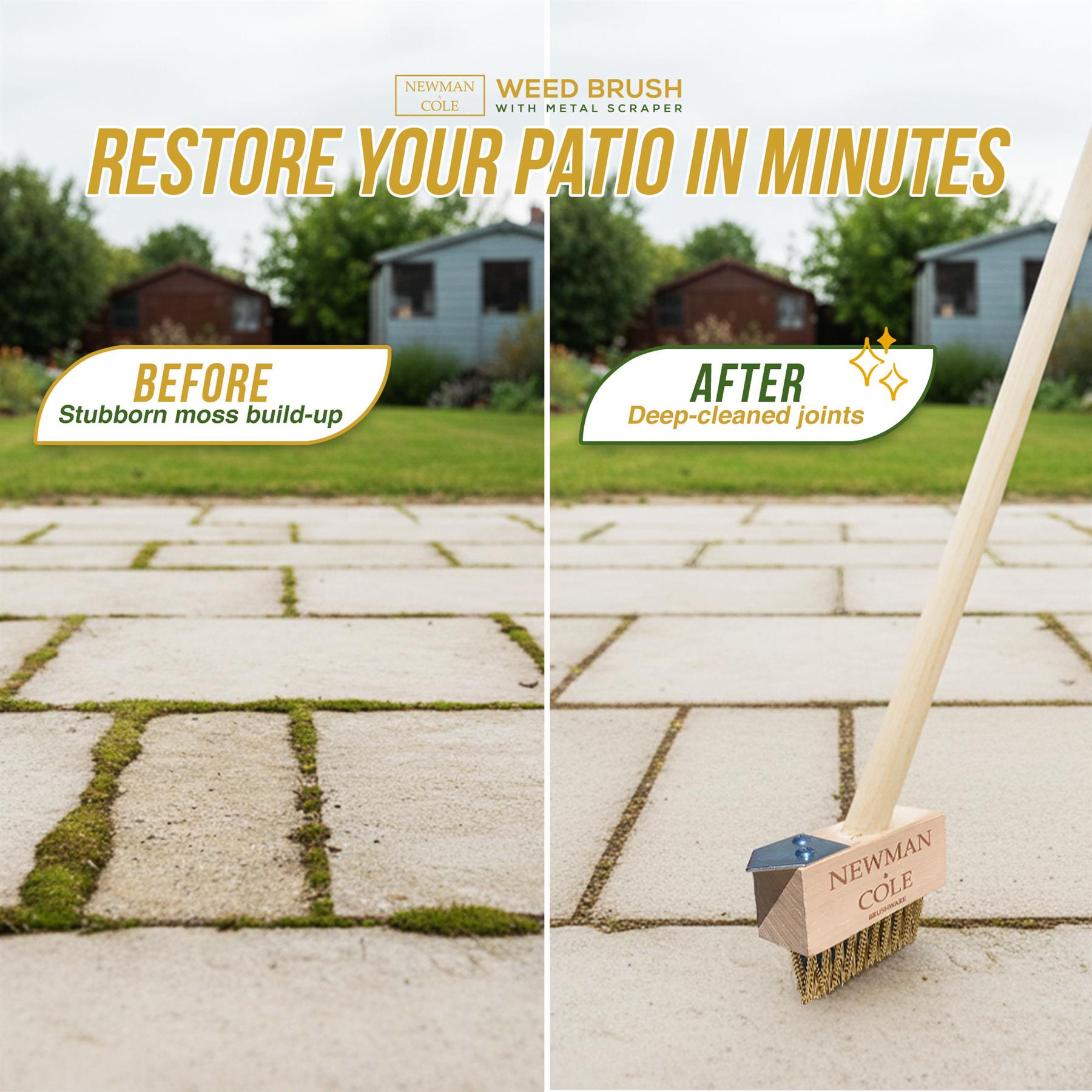 Newman and Cole Weed Brush with Scraper – Long Handle Patio Brush