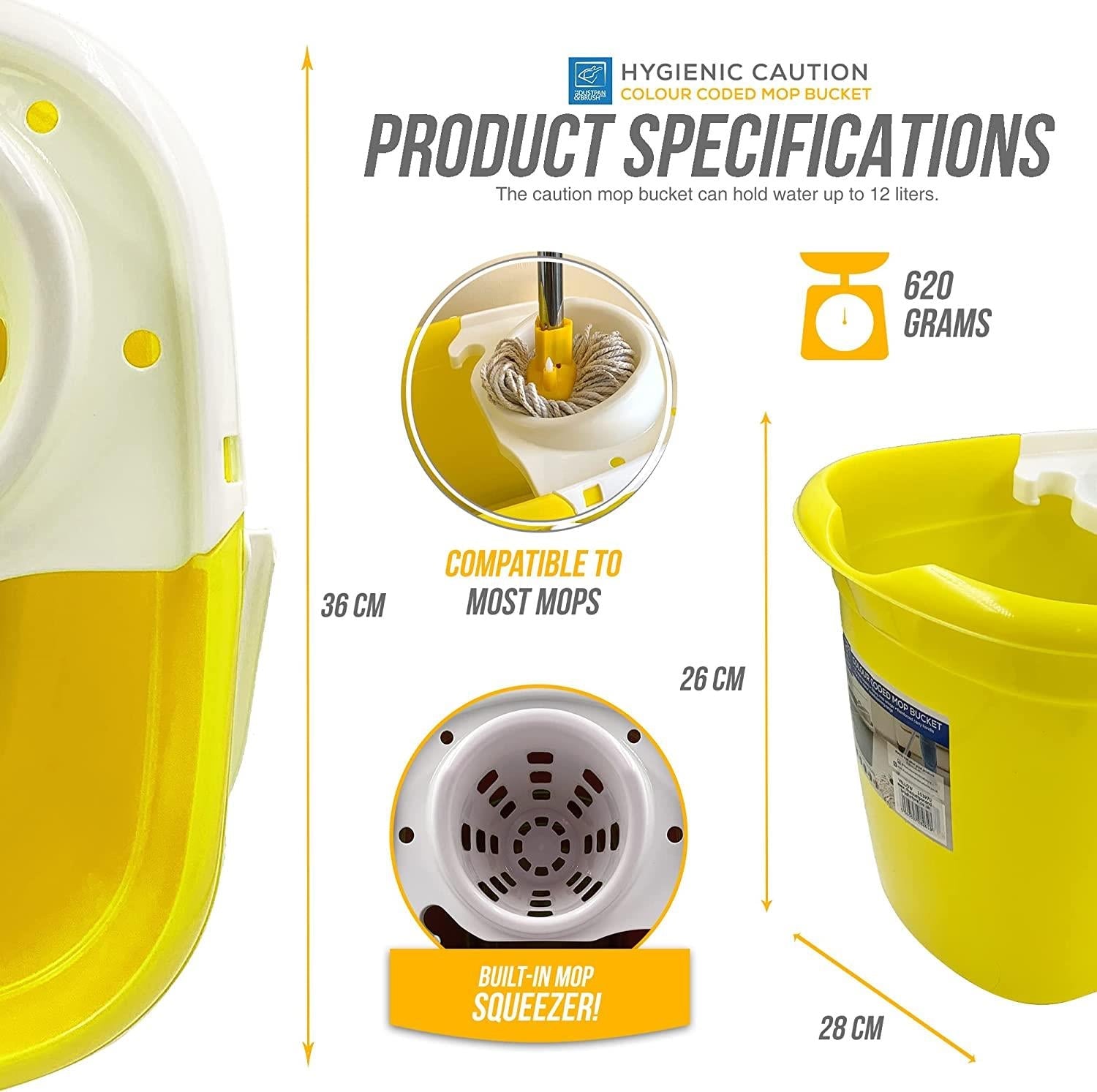 Colour Coded 12L Caution Mop Bucket with Wringer
