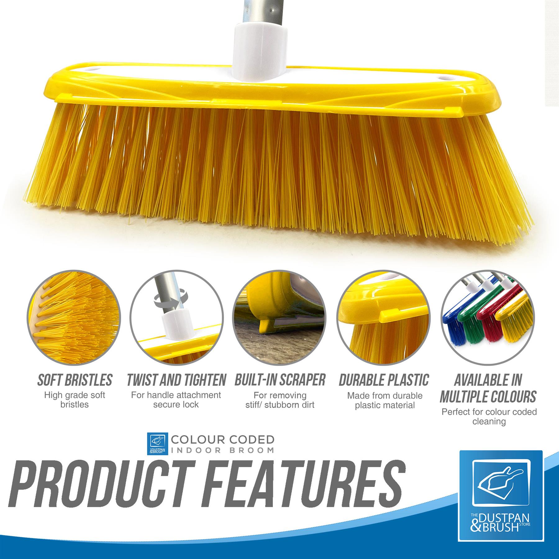 Yellow Colour Coded Broom Head & Handle with Scraper